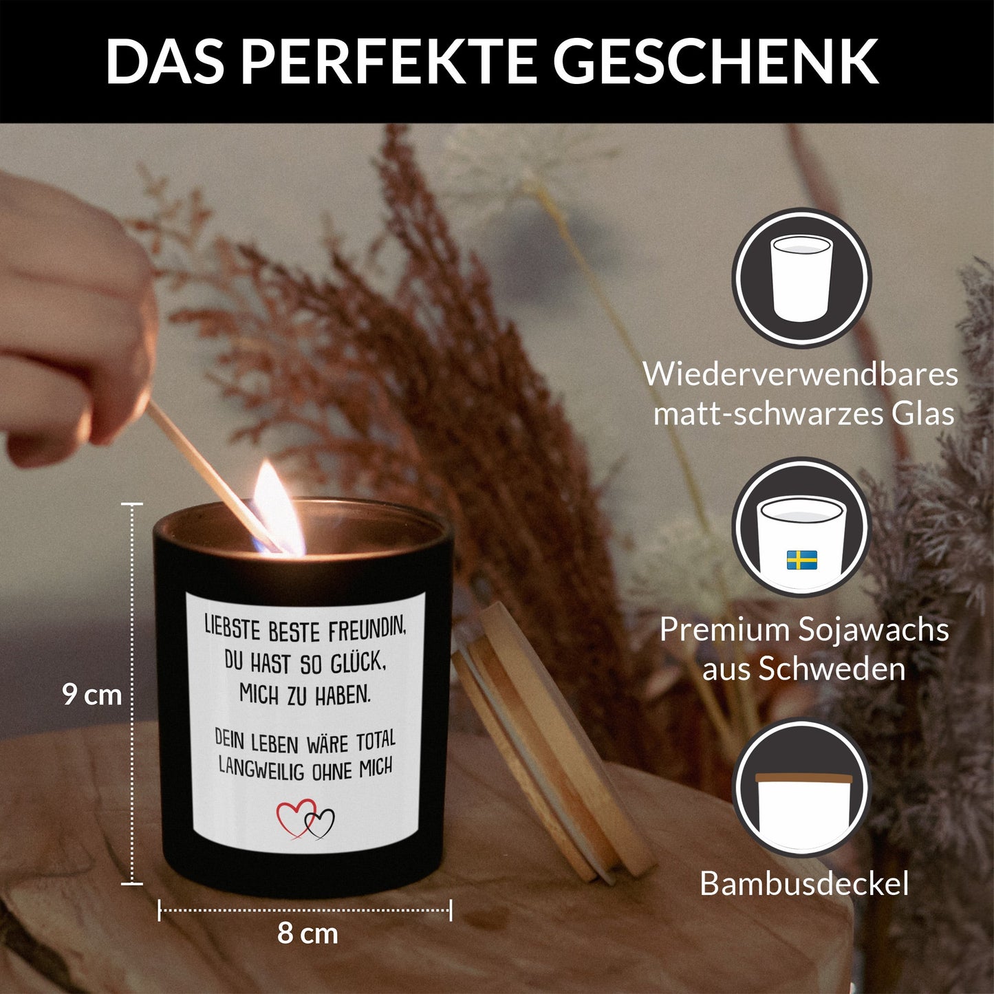 22Feels® Beste Freundin Geschenk HANDGEMACHTE Sojawachs Duft-Kerze im Glas (ZITRUS, VEGAN)-Spruchkerzen B1K1-22Feels