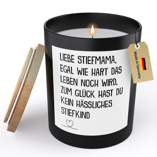 22Feels® Stiefmama Geschenk HANDGEMACHTE Sojawachs Duft-Kerze im Glas (ZITRUS, VEGAN)-Spruchkerzen B1K1-22Feels