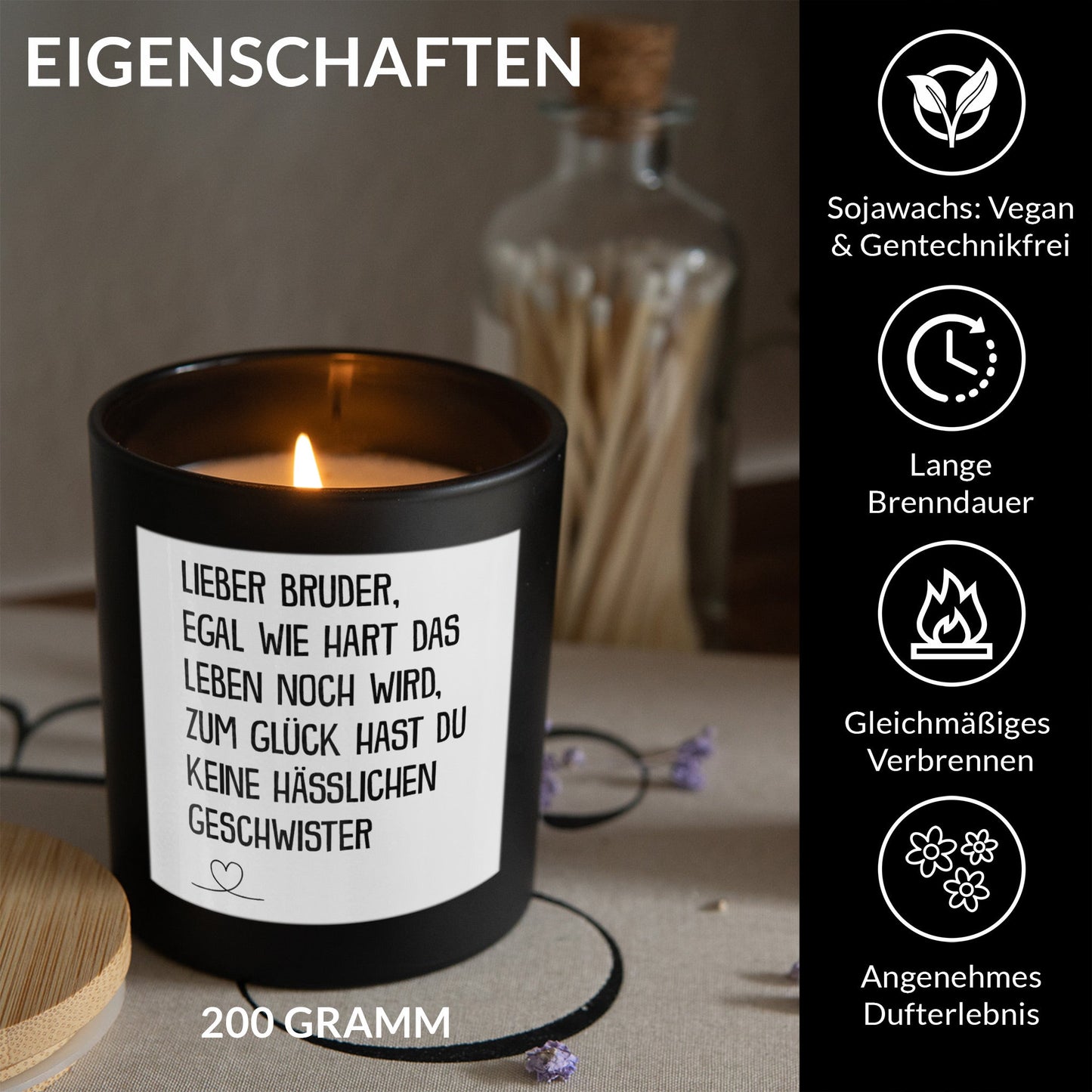 22Feels® Bruder Geschenk HANDGEMACHTE Sojawachs Duft-Kerze im Glas (ZITRUS, VEGAN)-Spruchkerzen B1K1-22Feels