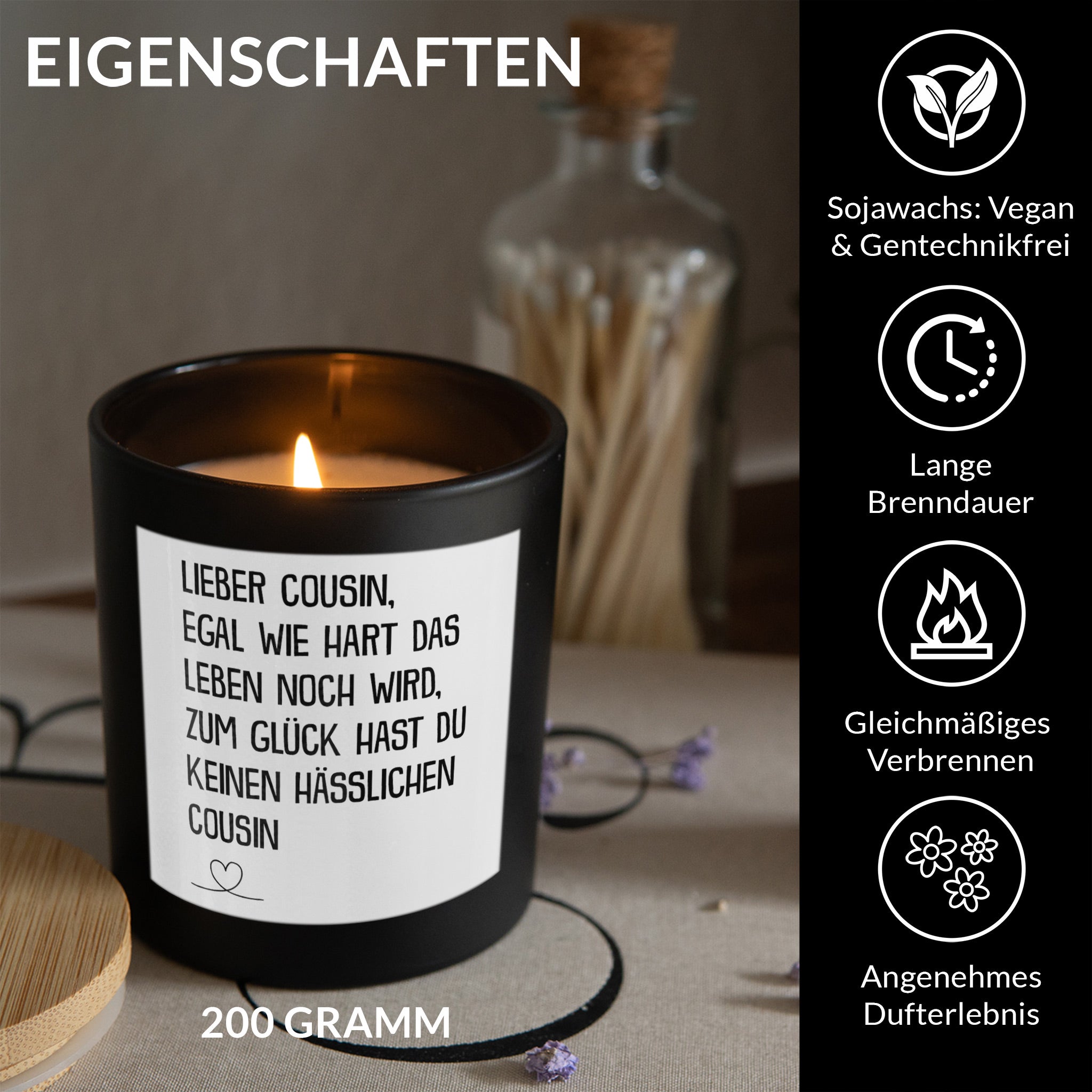 22Feels® Cousin Geschenk HANDGEMACHTE Sojawachs Duft-Kerze im Glas (ZITRUS, VEGAN)-Spruchkerzen B1K1-22Feels