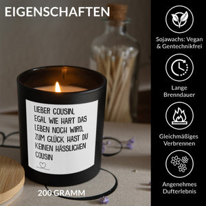 22Feels® Cousin Geschenk HANDGEMACHTE Sojawachs Duft-Kerze im Glas (ZITRUS, VEGAN)-Spruchkerzen B1K1-22Feels