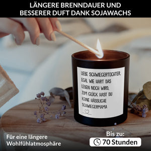 22Feels® Schwiegertochter Geschenk HANDGEMACHTE Sojawachs Duft-Kerze im Glas (ZITRUS, VEGAN)-Spruchkerzen B1K1-22Feels