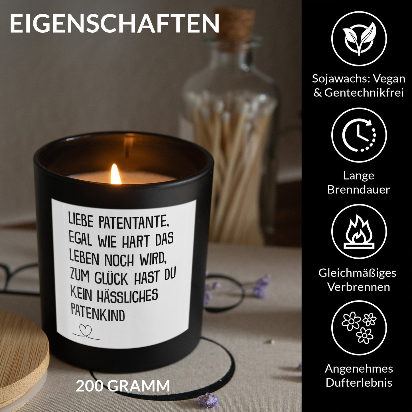 22Feels® Patentante Geschenk HANDGEMACHTE Sojawachs Duft-Kerze im Glas (ZITRUS, VEGAN)-Spruchkerzen B1K1-22Feels