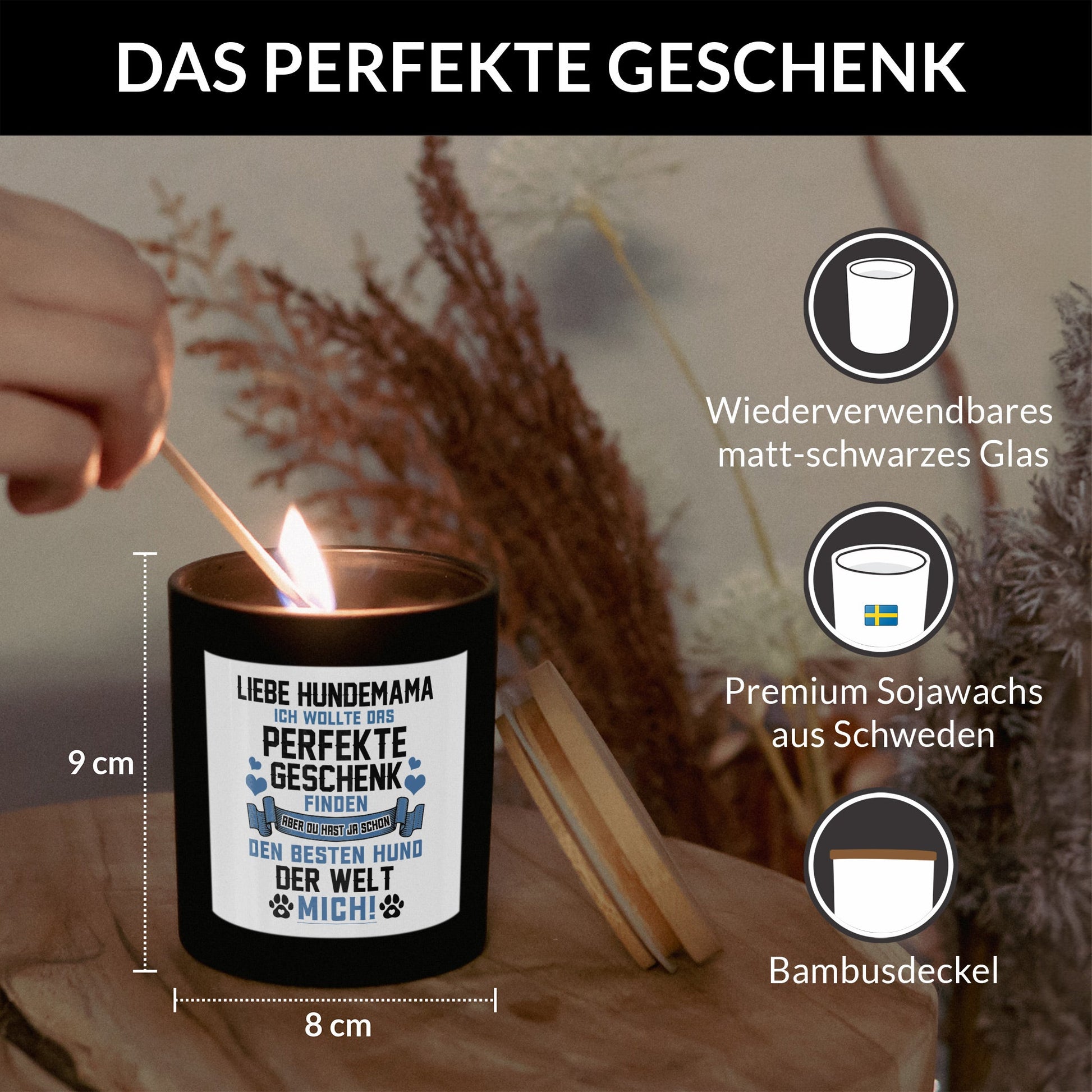 22Feels® Hundemama Geschenk HANDGEMACHTE Sojawachs Duft-Kerze im Glas (ZITRUS, VEGAN)-Spruchkerzen B1K1-22Feels