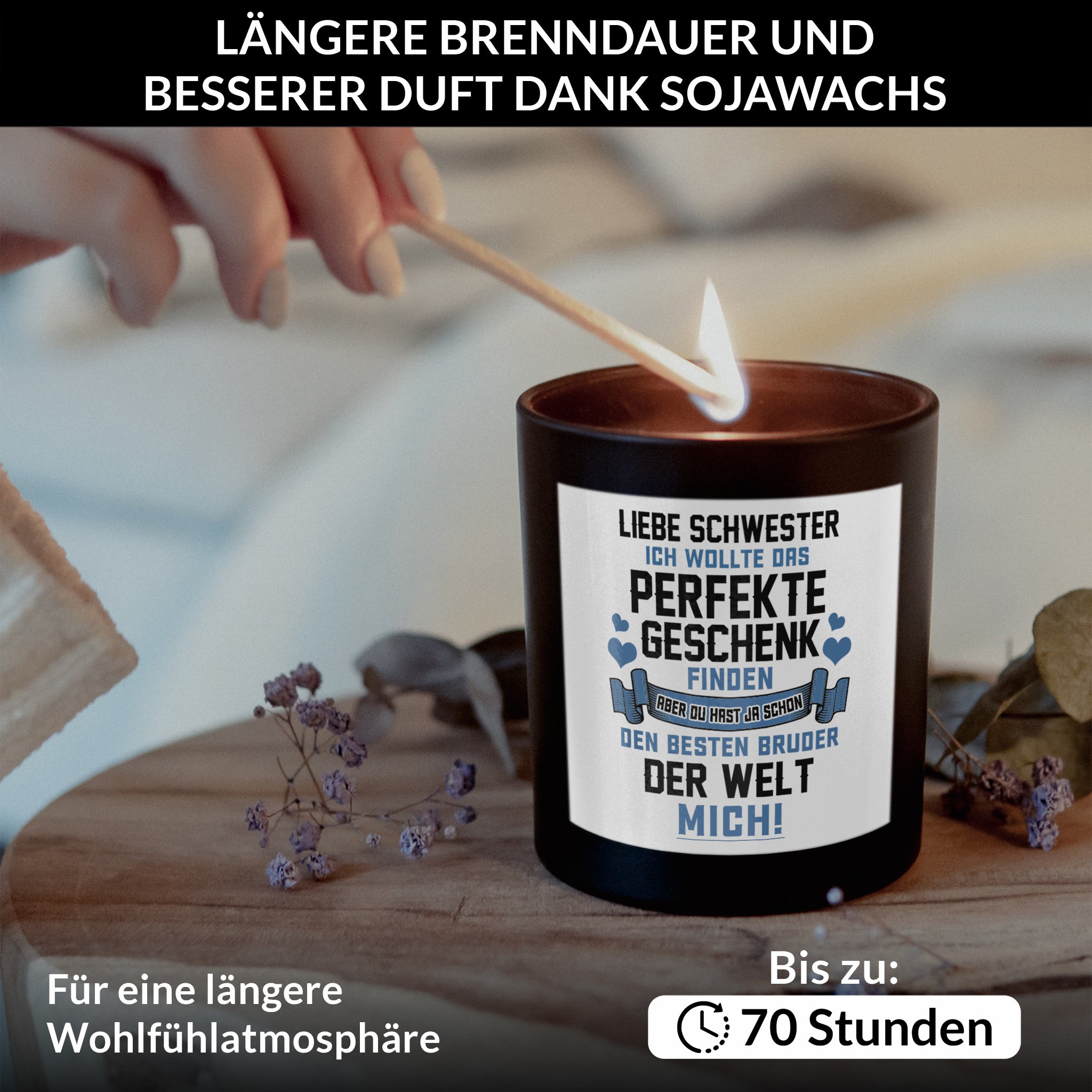 22Feels® Schwester Geschenk HANDGEMACHTE Sojawachs Duft-Kerze im Glas (ZITRUS, VEGAN)-Spruchkerzen B1K1-22Feels