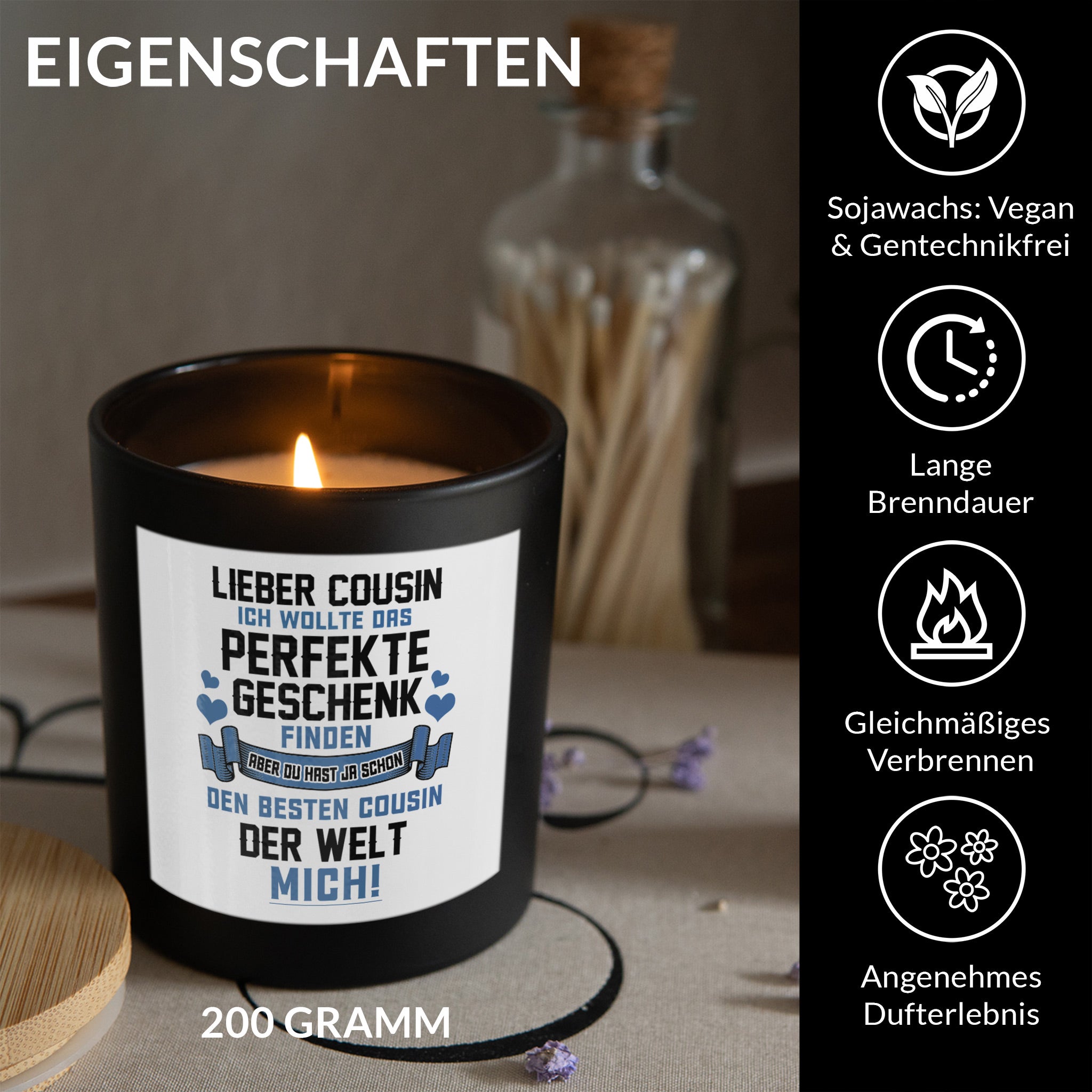 22Feels® Cousin Geschenk HANDGEMACHTE Sojawachs Duft-Kerze im Glas (ZITRUS, VEGAN)-Spruchkerzen B1K1-22Feels