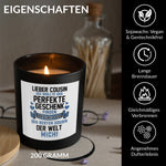 22Feels® Cousin Geschenk HANDGEMACHTE Sojawachs Duft-Kerze im Glas (ZITRUS, VEGAN)-Spruchkerzen B1K1-22Feels