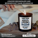 22Feels® Cousin Geschenk HANDGEMACHTE Sojawachs Duft-Kerze im Glas (ZITRUS, VEGAN)-Spruchkerzen B1K1-22Feels