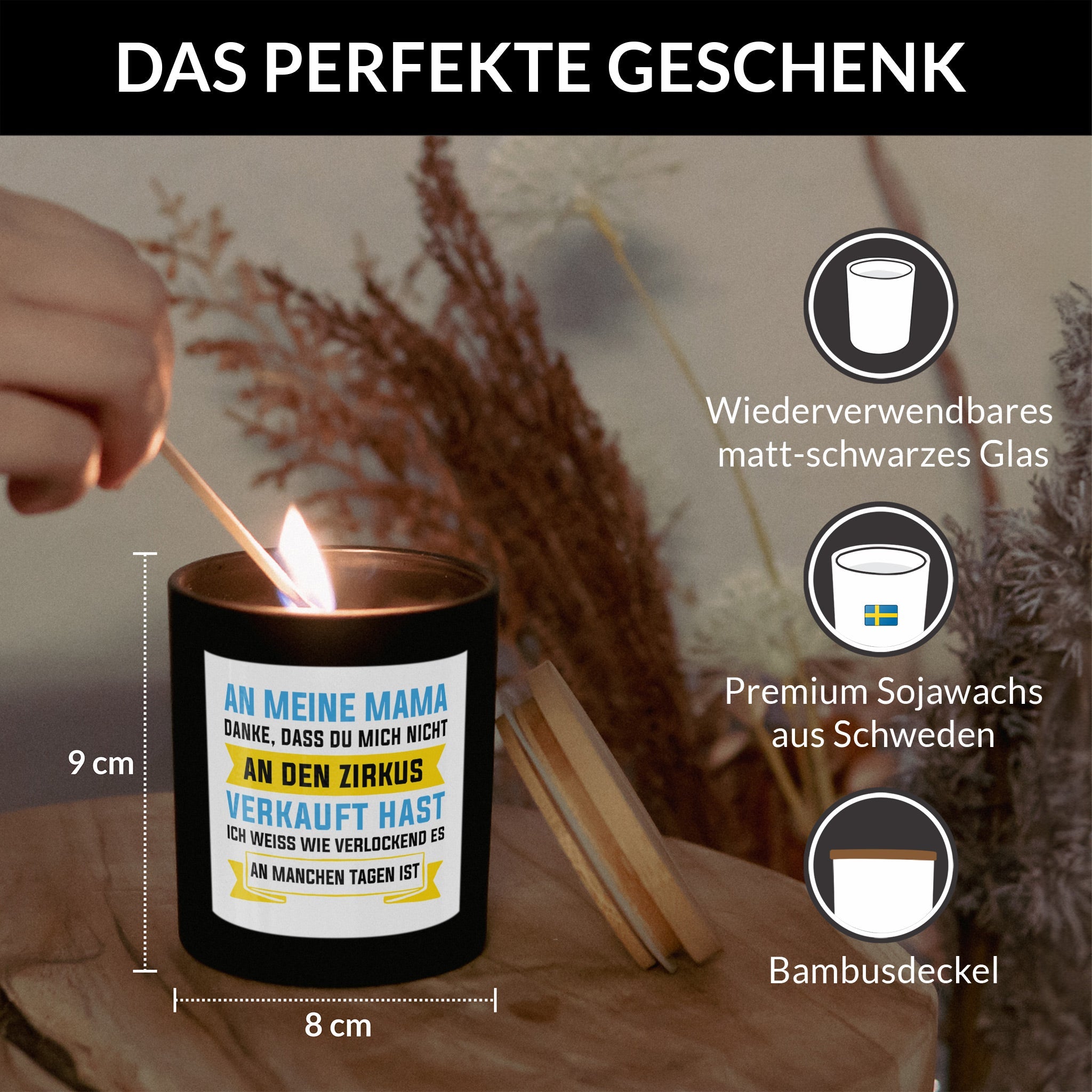 22Feels® Mama Geschenk HANDGEMACHTE Sojawachs Duft-Kerze im Glas (ZITRUS, VEGAN)-Spruchkerzen B1K1-22Feels