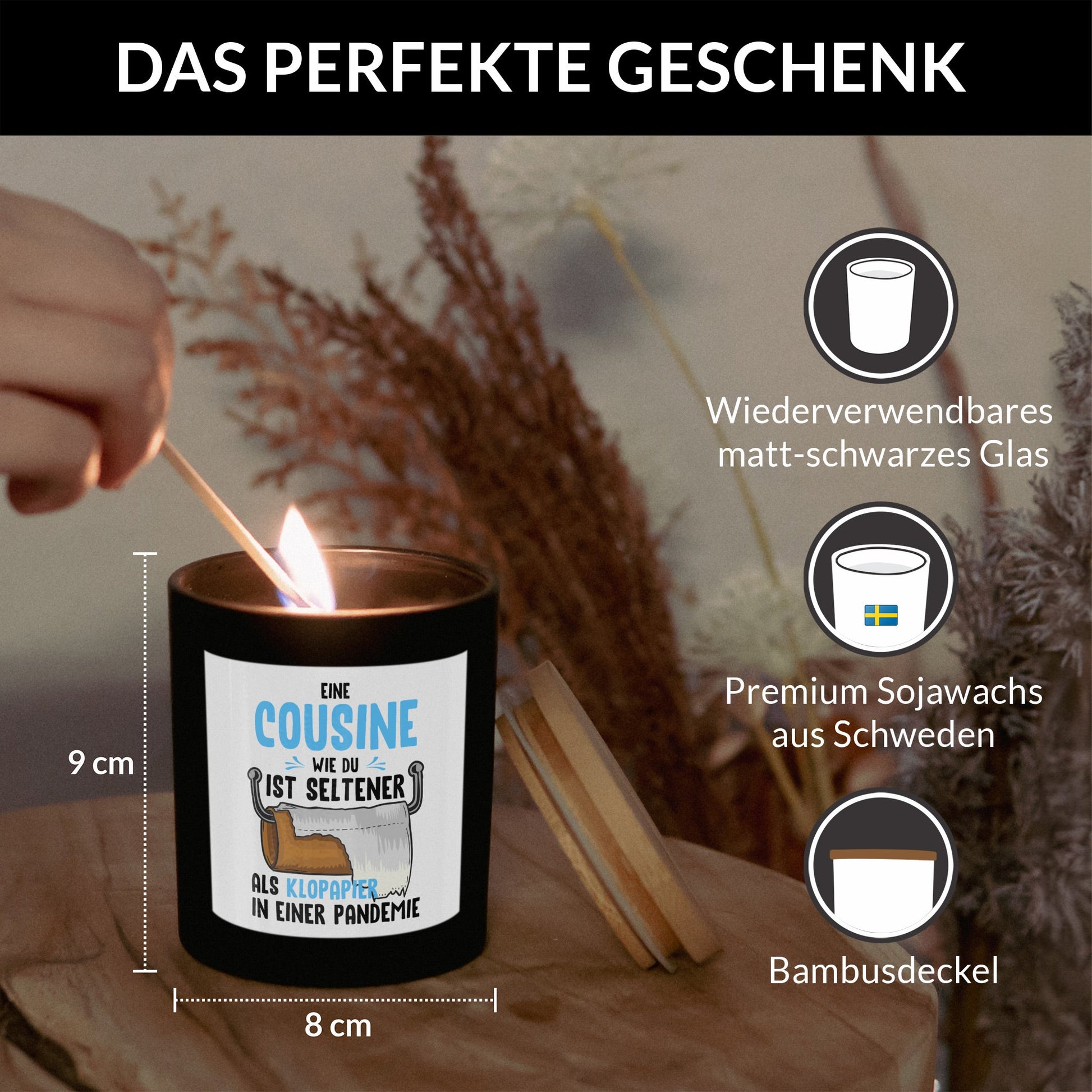 22Feels® Cousine Geschenk HANDGEMACHTE Sojawachs Duft-Kerze im Glas (ZITRUS, VEGAN)-Spruchkerzen B1K1-22Feels