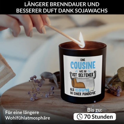 22Feels® Cousine Geschenk HANDGEMACHTE Sojawachs Duft-Kerze im Glas (ZITRUS, VEGAN)-Spruchkerzen B1K1-22Feels