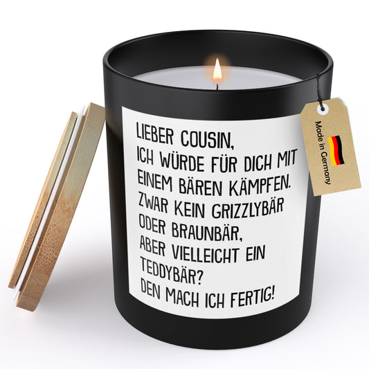22Feels® Cousin Geschenk HANDGEMACHTE Sojawachs Duft-Kerze im Glas (ZITRUS, VEGAN)-Spruchkerzen B1K1-22Feels