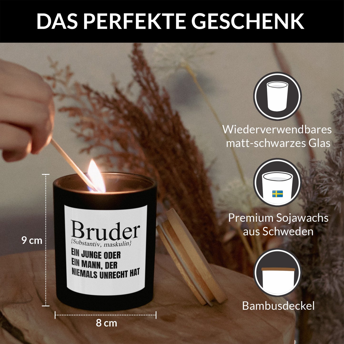 22Feels® Bruder Geschenk HANDGEMACHTE Sojawachs Duft-Kerze im Glas (ZITRUS, VEGAN)-Spruchkerzen B1K1-22Feels