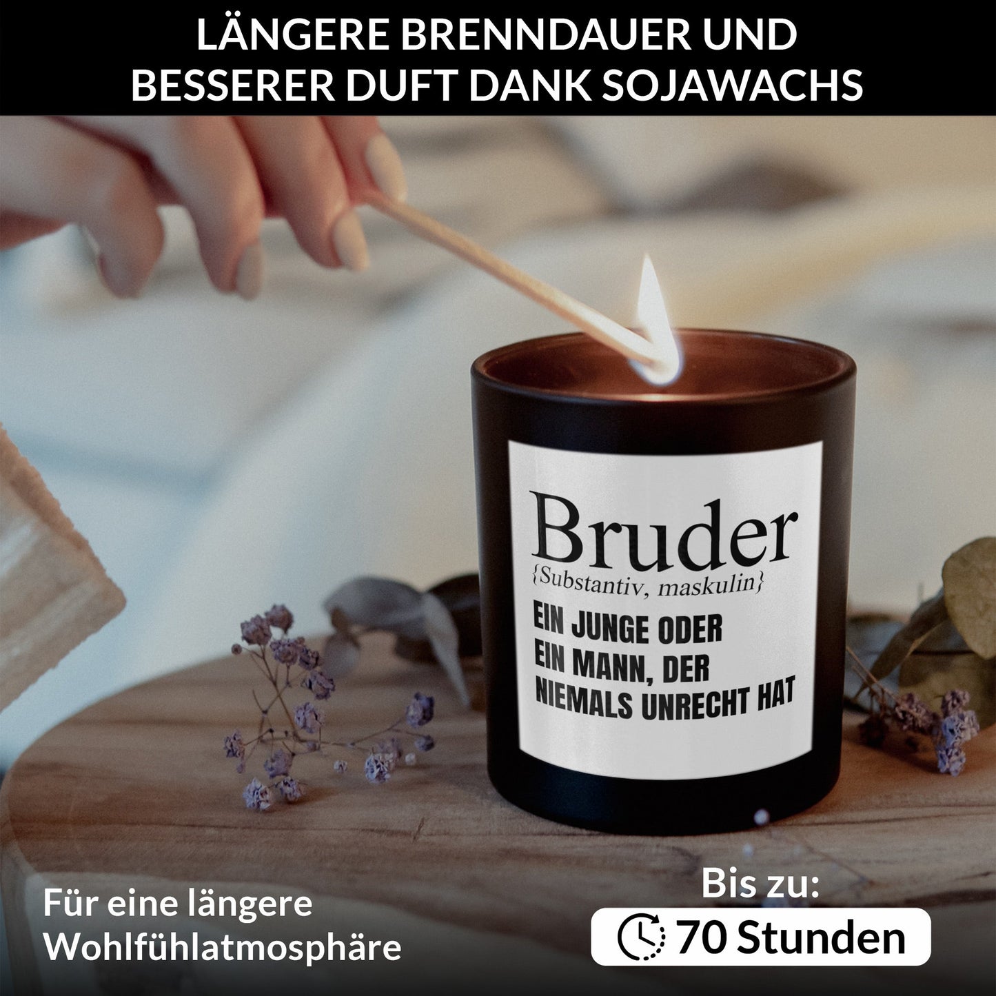 22Feels® Bruder Geschenk HANDGEMACHTE Sojawachs Duft-Kerze im Glas (ZITRUS, VEGAN)-Spruchkerzen B1K1-22Feels