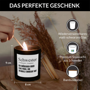 22Feels® Schwester Geschenk HANDGEMACHTE Sojawachs Duft-Kerze im Glas (ZITRUS, VEGAN)-Spruchkerzen B1K1-22Feels