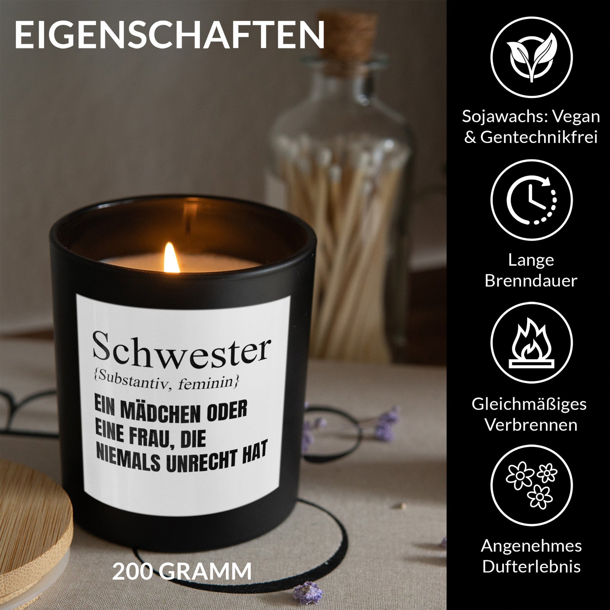 22Feels® Schwester Geschenk HANDGEMACHTE Sojawachs Duft-Kerze im Glas (ZITRUS, VEGAN)-Spruchkerzen B1K1-22Feels