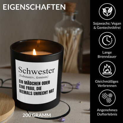 22Feels® Schwester Geschenk HANDGEMACHTE Sojawachs Duft-Kerze im Glas (ZITRUS, VEGAN)-Spruchkerzen B1K1-22Feels