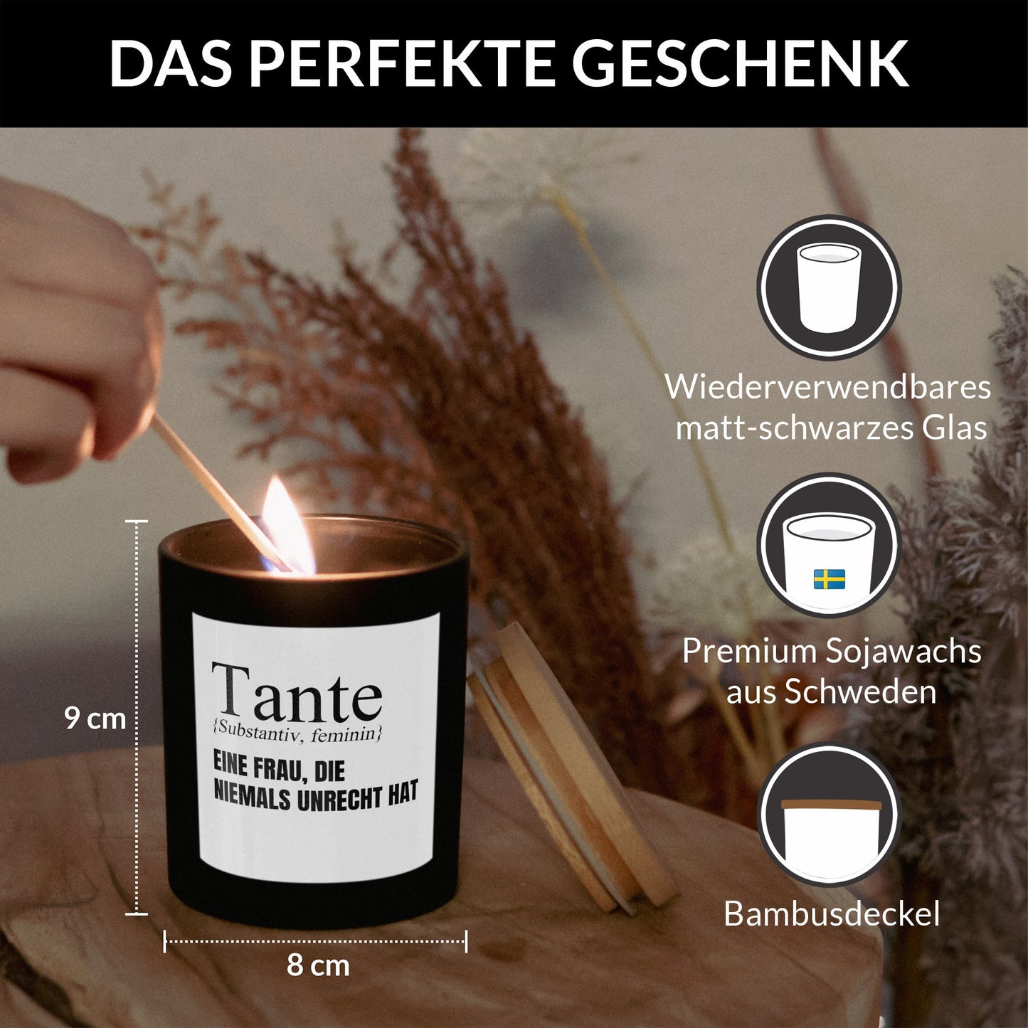 22Feels® Tante Geschenk HANDGEMACHTE Sojawachs Duft-Kerze im Glas (ZITRUS, VEGAN)-Spruchkerzen B1K1-22Feels