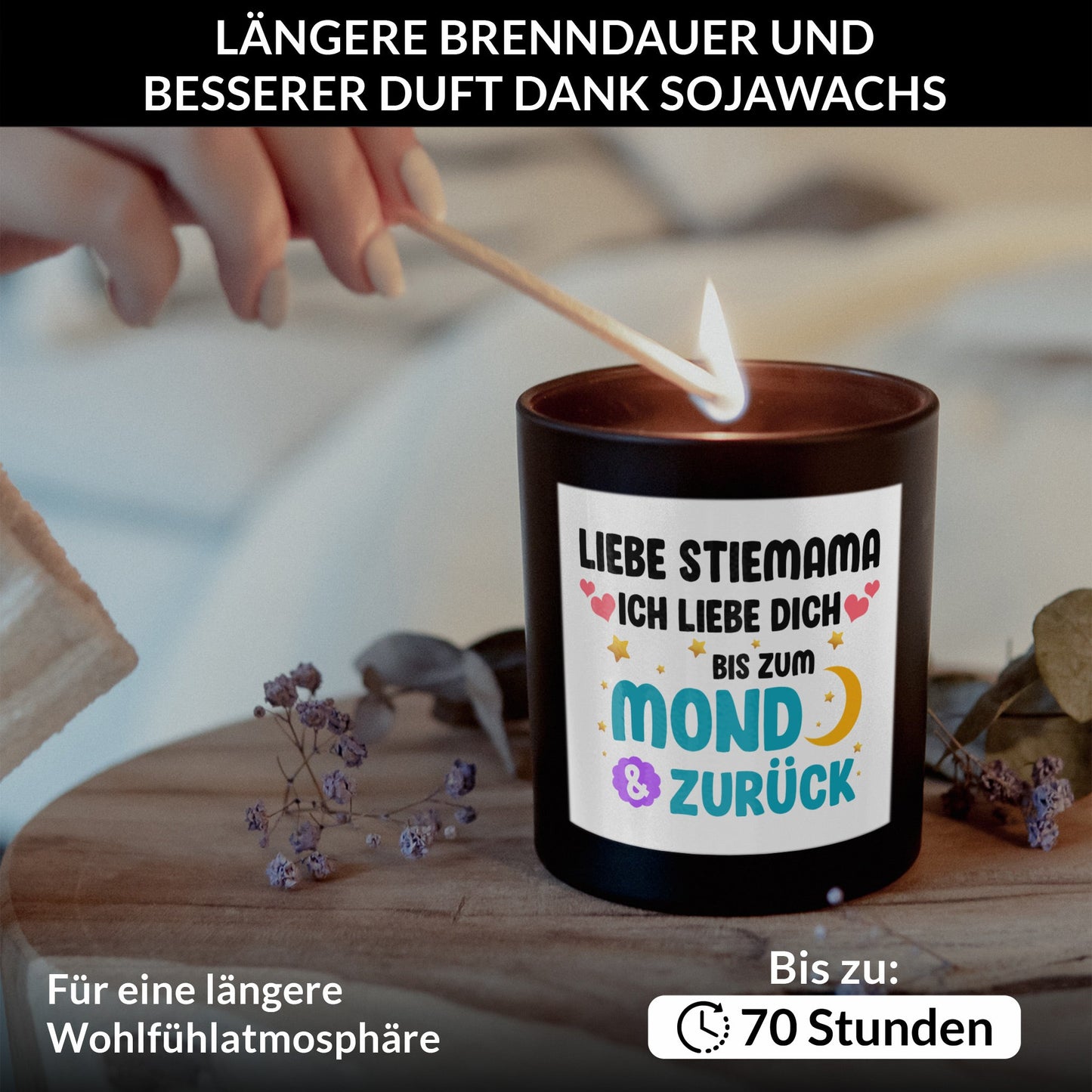 22Feels® Stiefmama Geschenk HANDGEMACHTE Sojawachs Duft-Kerze im Glas (ZITRUS, VEGAN)-Spruchkerzen B1K1-22Feels