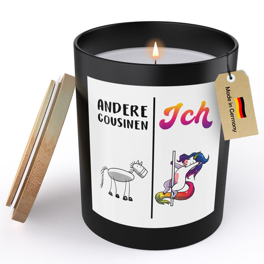 22Feels® Cousine Geschenk HANDGEMACHTE Sojawachs Duft-Kerze im Glas (ZITRUS, VEGAN)-Spruchkerzen B1K1-22Feels