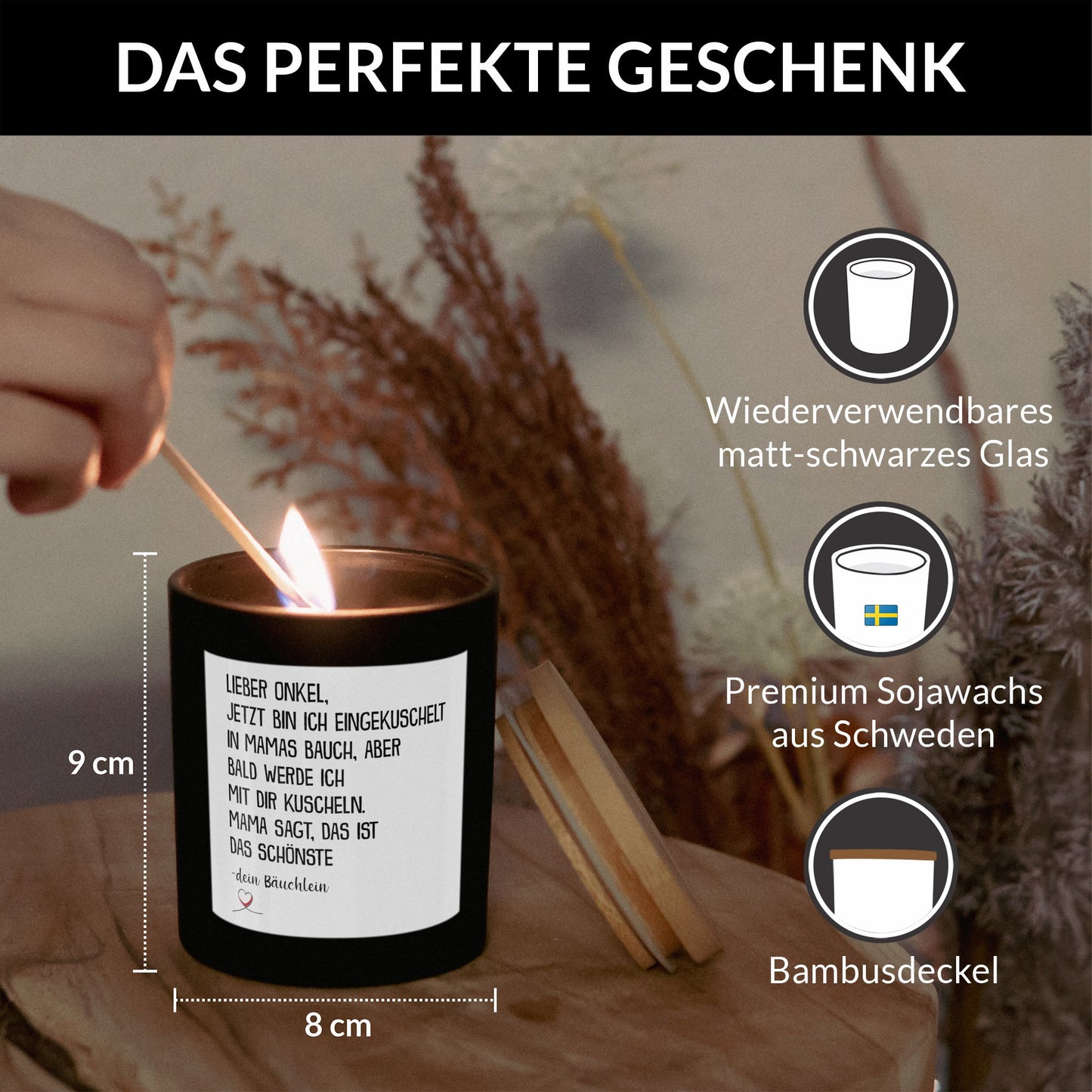 22Feels® Spruchkerze Du Wirst Onkel Schwangerschaft Geschenk HANDGEMACHTE Sojawachs Duft-Kerze im Glas (ZITRUS, VEGAN)-Spruchkerzen B1K1-22Feels