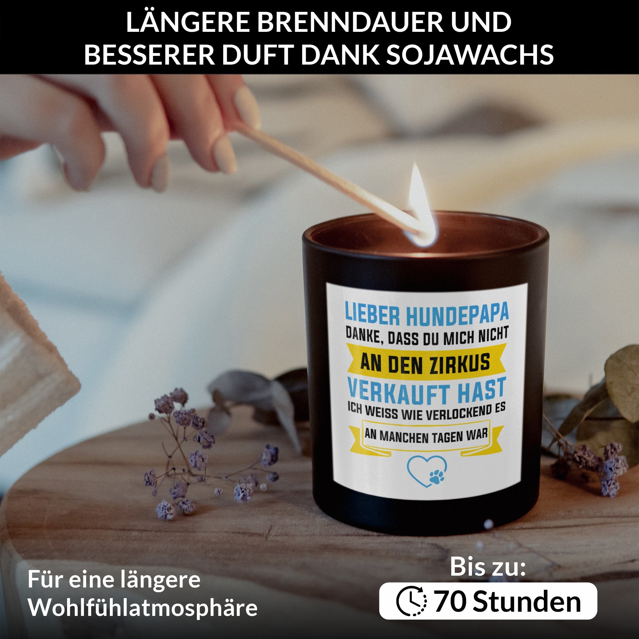 22Feels® Hundepapa Geschenk HANDGEMACHTE Sojawachs Duft-Kerze im Glas (ZITRUS, VEGAN)-Spruchkerzen B1K1-22Feels