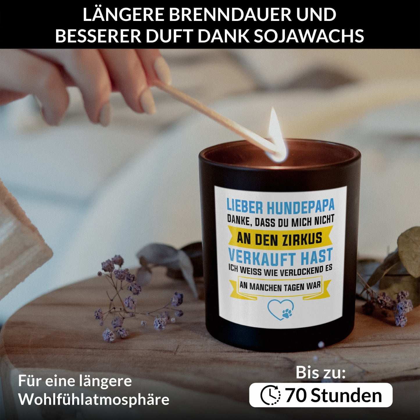 22Feels® Hundepapa Geschenk HANDGEMACHTE Sojawachs Duft-Kerze im Glas (ZITRUS, VEGAN)-Spruchkerzen B1K1-22Feels