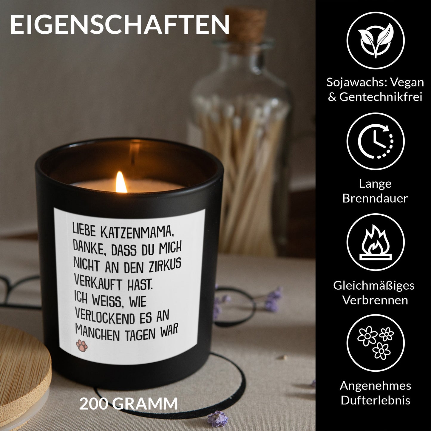 22Feels® Katzenmama Geschenk HANDGEMACHTE Sojawachs Duft-Kerze im Glas (ZITRUS, VEGAN)-Spruchkerzen B1K1-22Feels