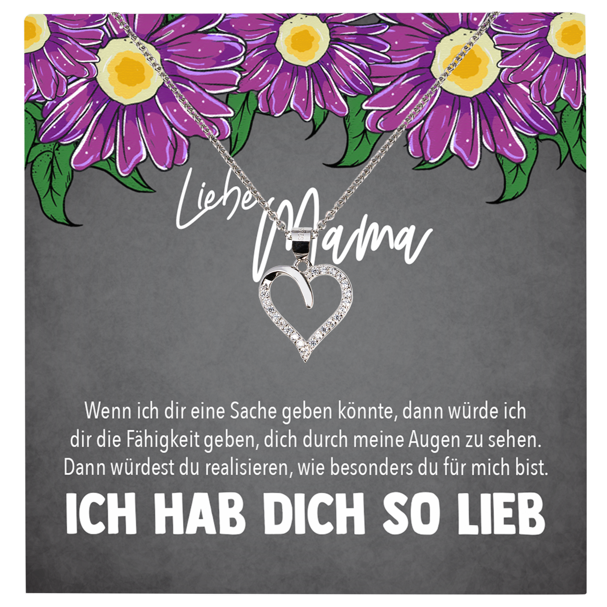 22Feels® Mama Geschenk Muttertag Geburtstag Frauen Schmuck mit Karte Herz Halskette Echt Silber Weihnachten Idee von Tochter oder Sohn-Schmuck mit Botschaftskarte - Herz21-22Feels