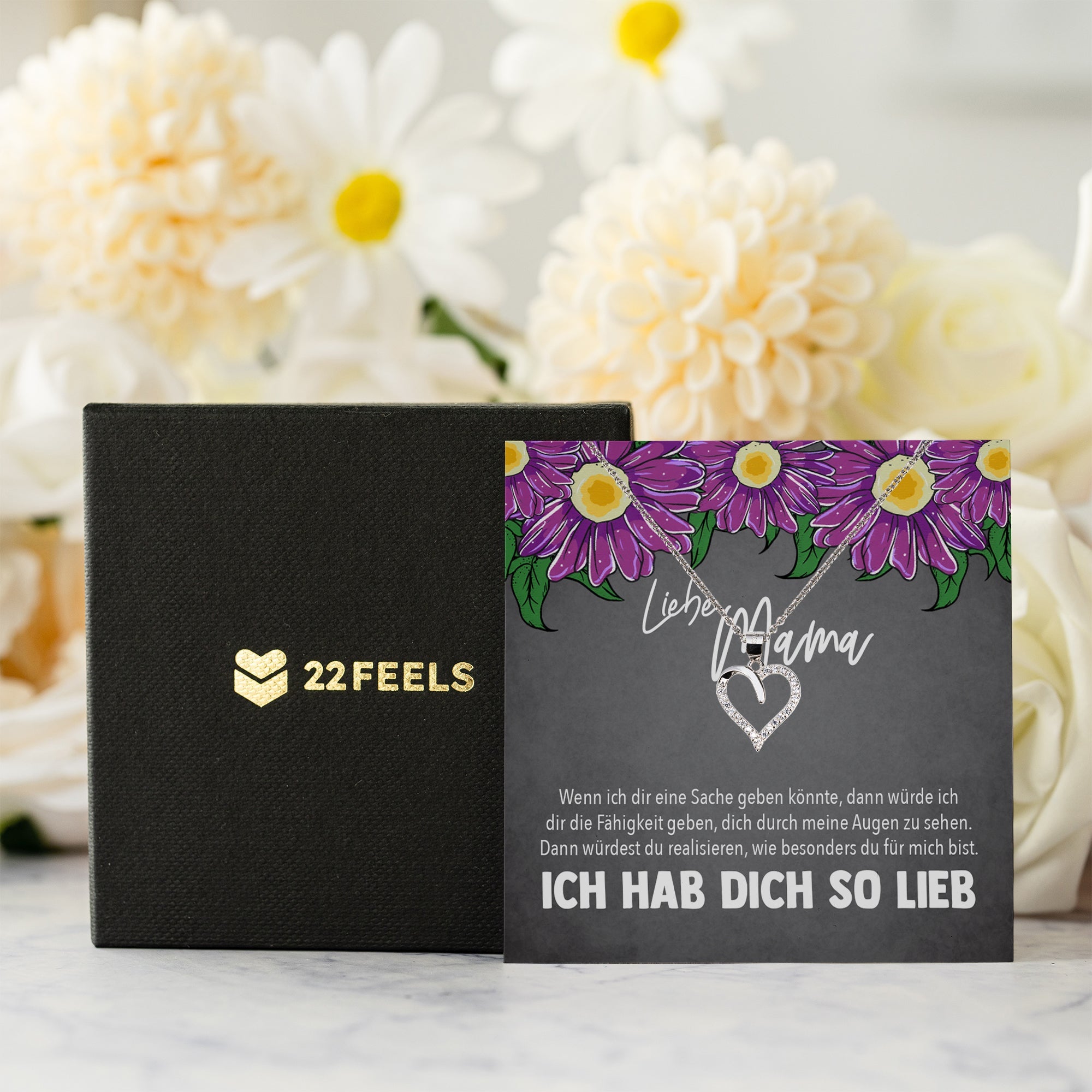 22Feels® Mama Geschenk Muttertag Geburtstag Frauen Schmuck mit Karte Herz Halskette Echt Silber Weihnachten Idee von Tochter oder Sohn-Schmuck mit Botschaftskarte - Herz21-22Feels