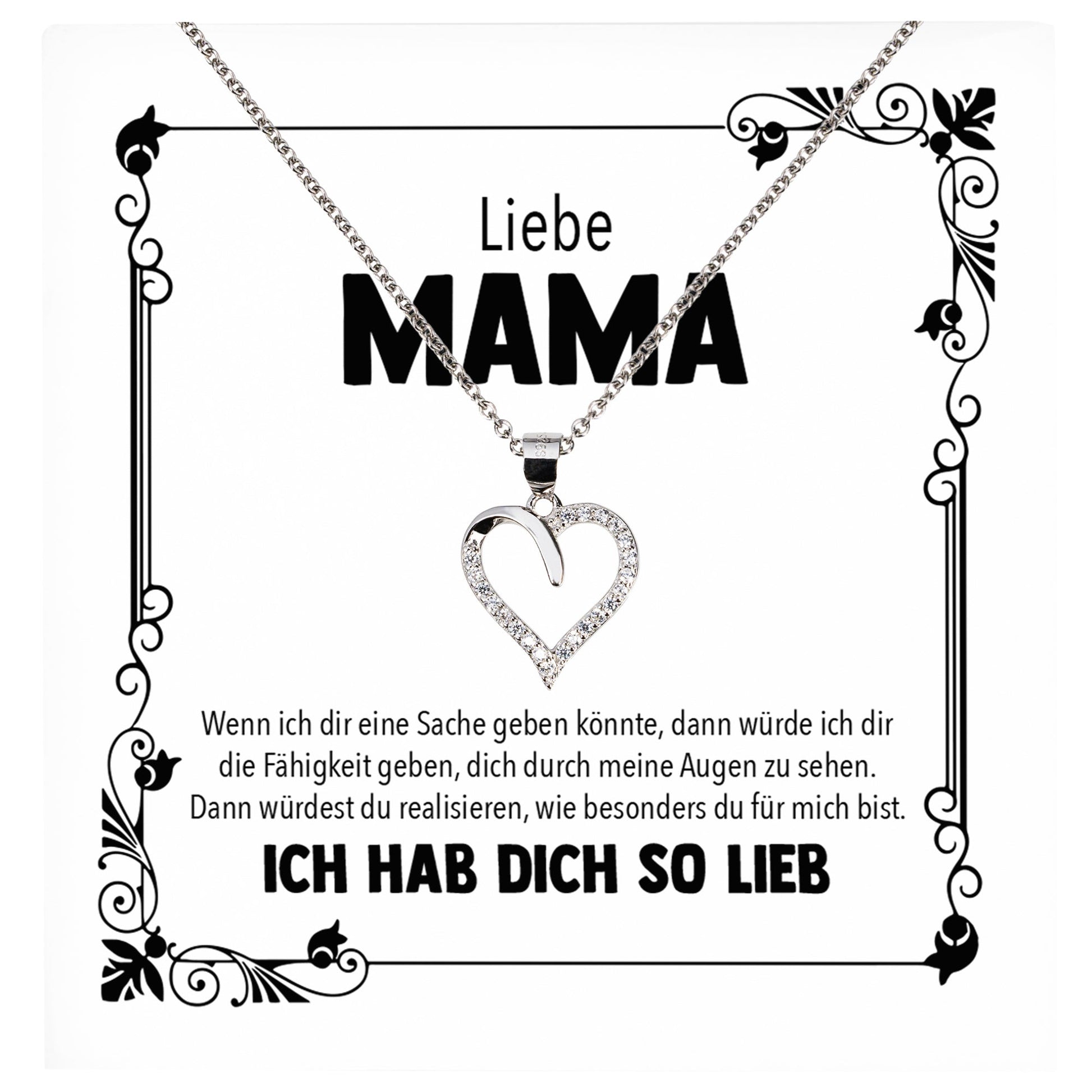 22Feels® Mama Geschenk Muttertag Geburtstag Frauen Schmuck mit Karte Herz Halskette Echt Silber Weihnachten Idee von Tochter oder Sohn-Schmuck mit Botschaftskarte - Herz21-22Feels