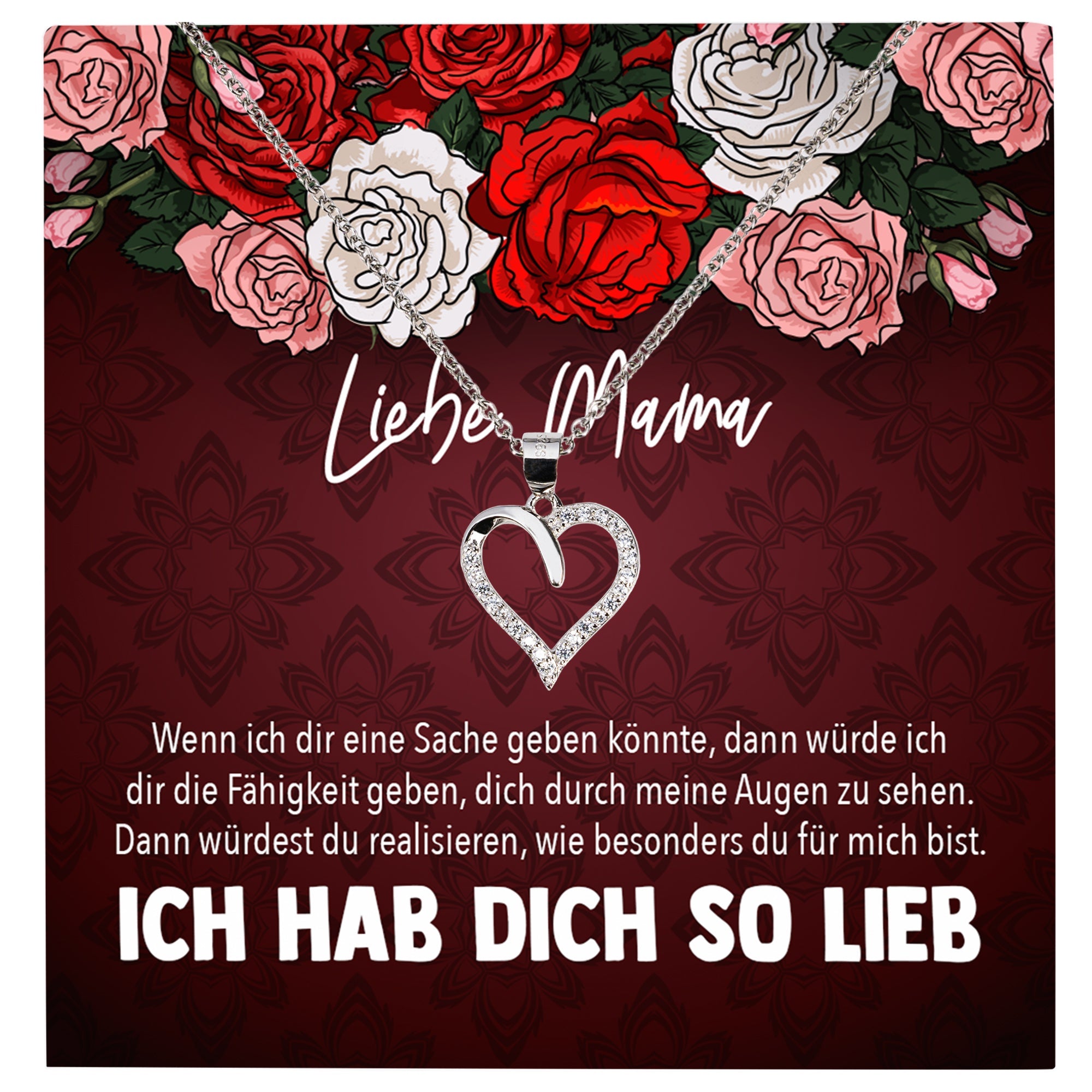 22Feels® Mama Geschenk Muttertag Geburtstag Frauen Schmuck mit Karte Herz Halskette Echt Silber Weihnachten Idee von Tochter oder Sohn-Schmuck mit Botschaftskarte - Herz21-22Feels