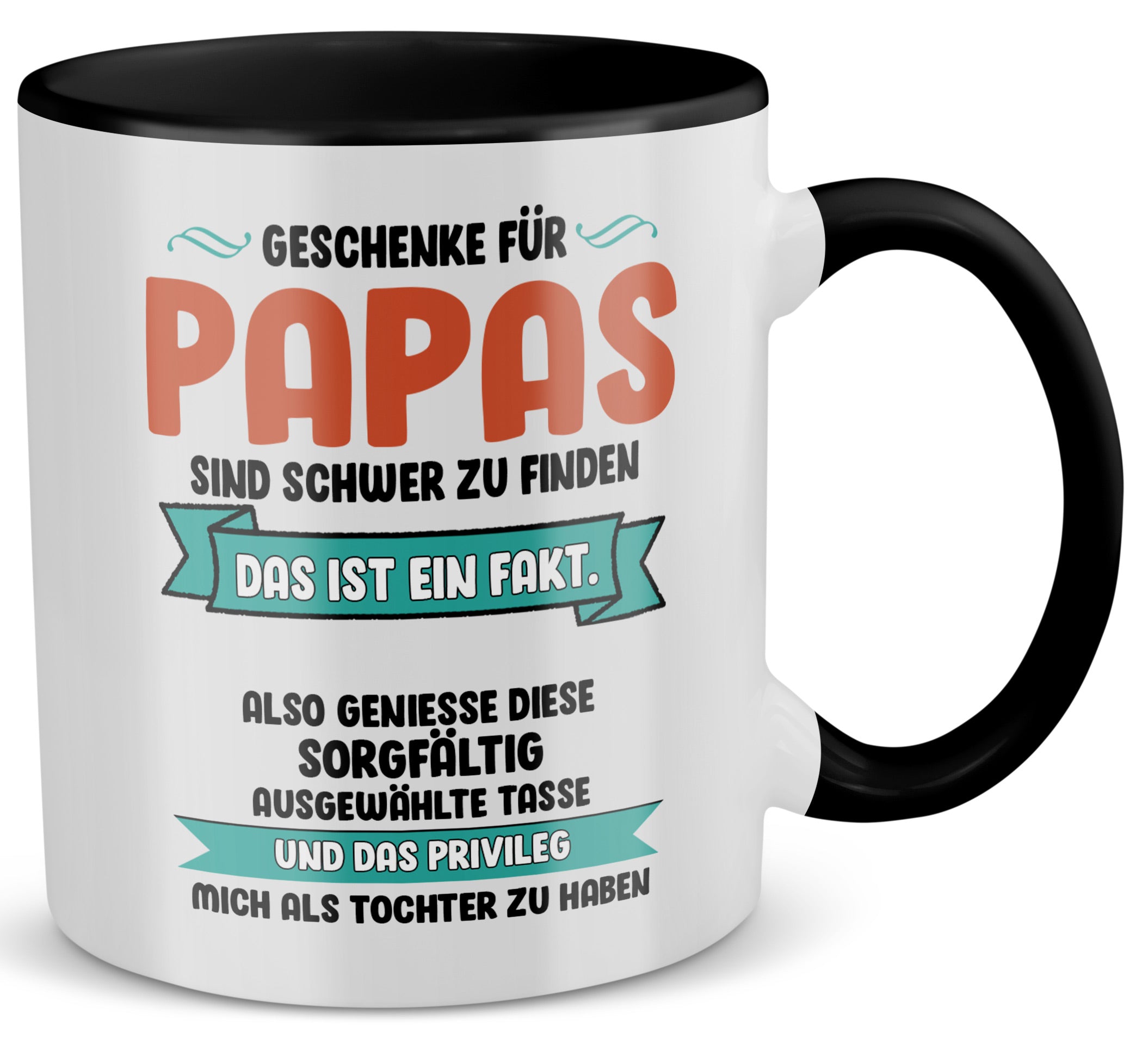 22Feels® Papa Geschenk von Tochter - Tasse mit Spruch (Weiss-Schwarz, 320ml)-TwoTone Tasse Weiss-Schwarz 320ml-22Feels