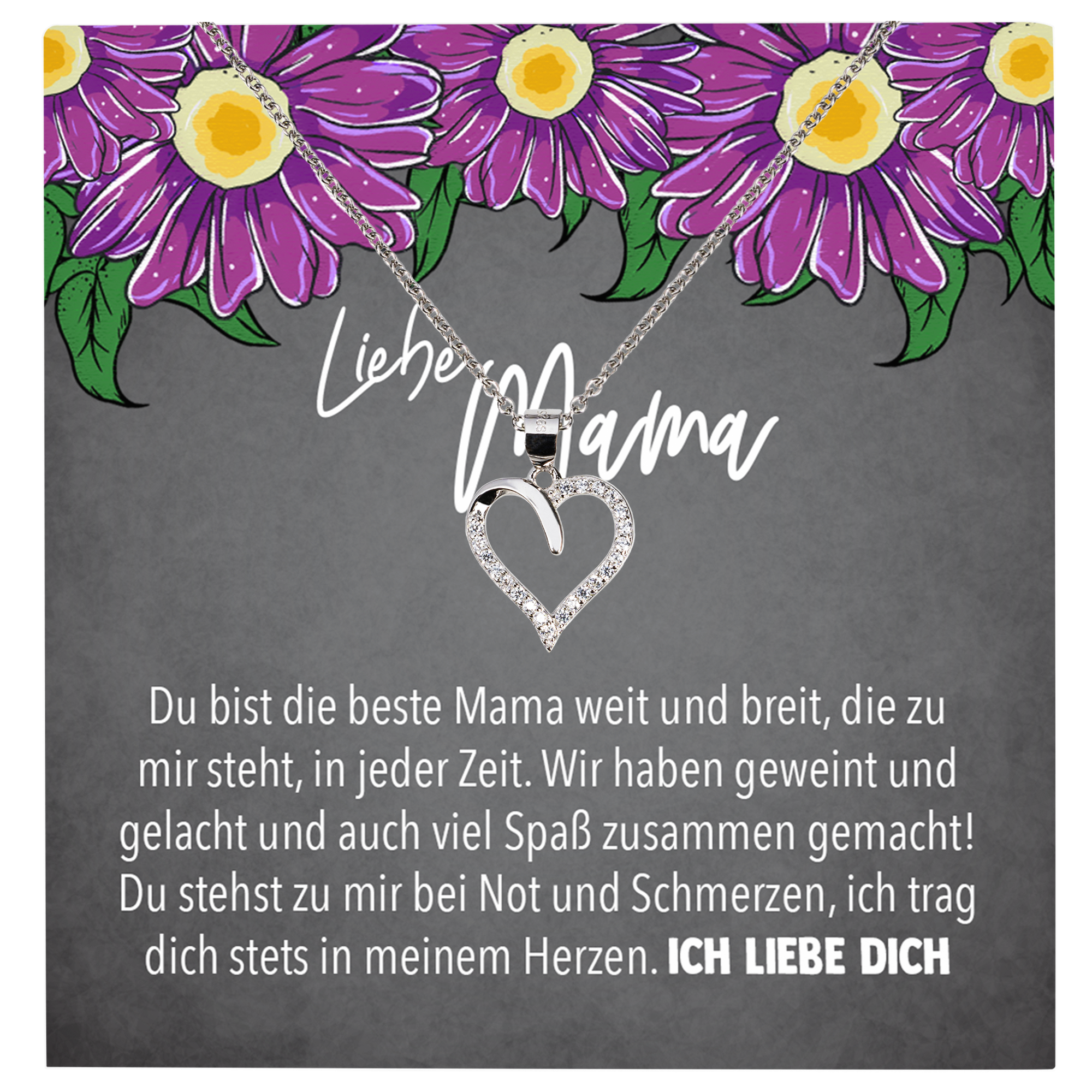 22Feels® Mama Geschenk Muttertag Geburtstag Frauen Schmuck mit Karte Herz Halskette Echt Silber Weihnachten Idee von Tochter oder Sohn-Schmuck mit Botschaftskarte - Herz21-22Feels