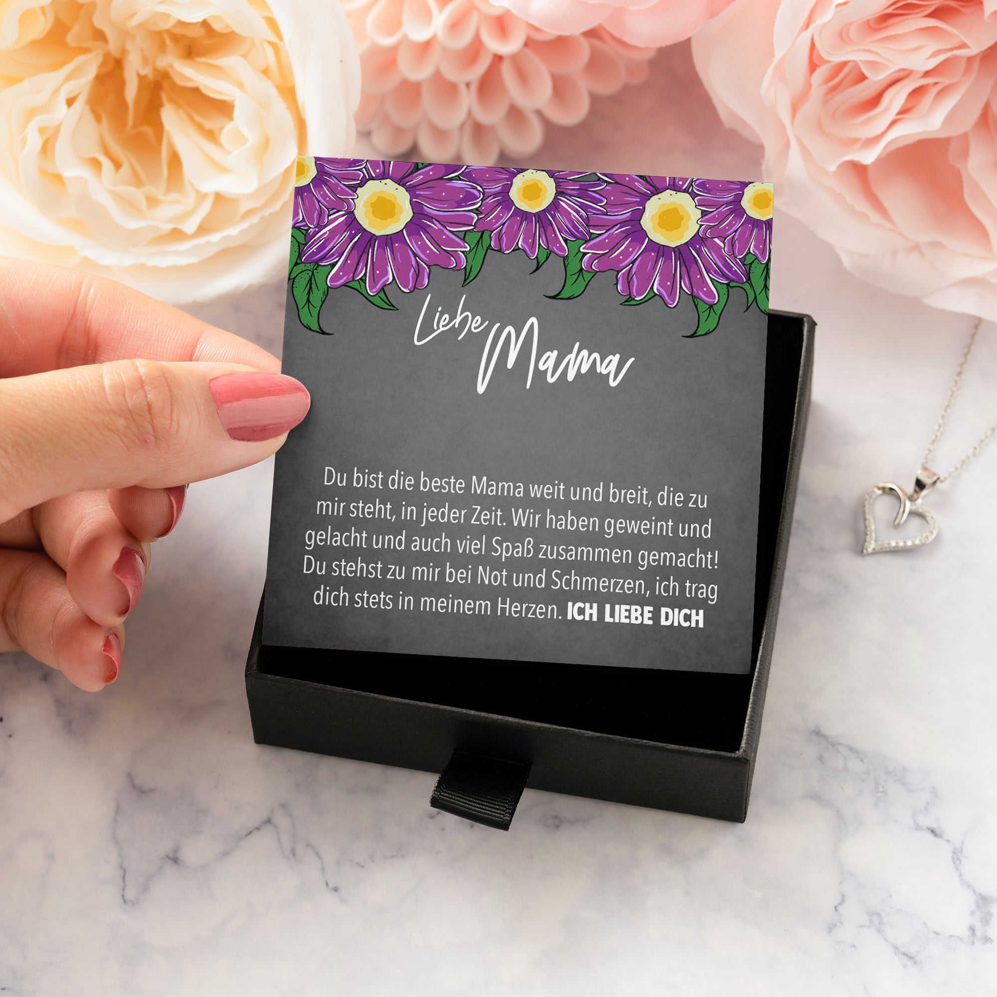 22Feels® Mama Geschenk Muttertag Geburtstag Frauen Schmuck mit Karte Herz Halskette Echt Silber Weihnachten Idee von Tochter oder Sohn-Schmuck mit Botschaftskarte - Herz21-22Feels