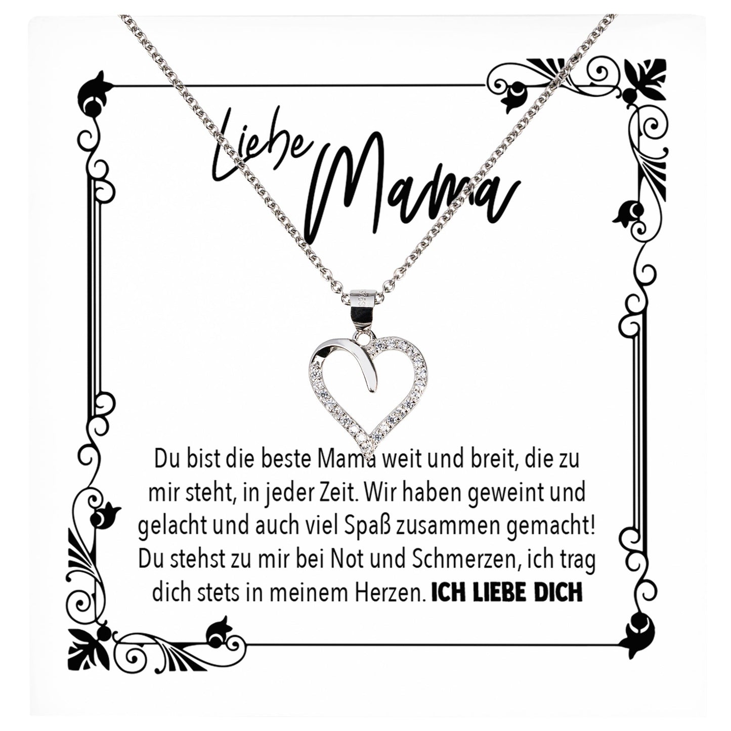22Feels® Mama Geschenk Muttertag Geburtstag Frauen Schmuck mit Karte Herz Halskette Echt Silber Weihnachten Idee von Tochter oder Sohn-Schmuck mit Botschaftskarte - Herz21-22Feels