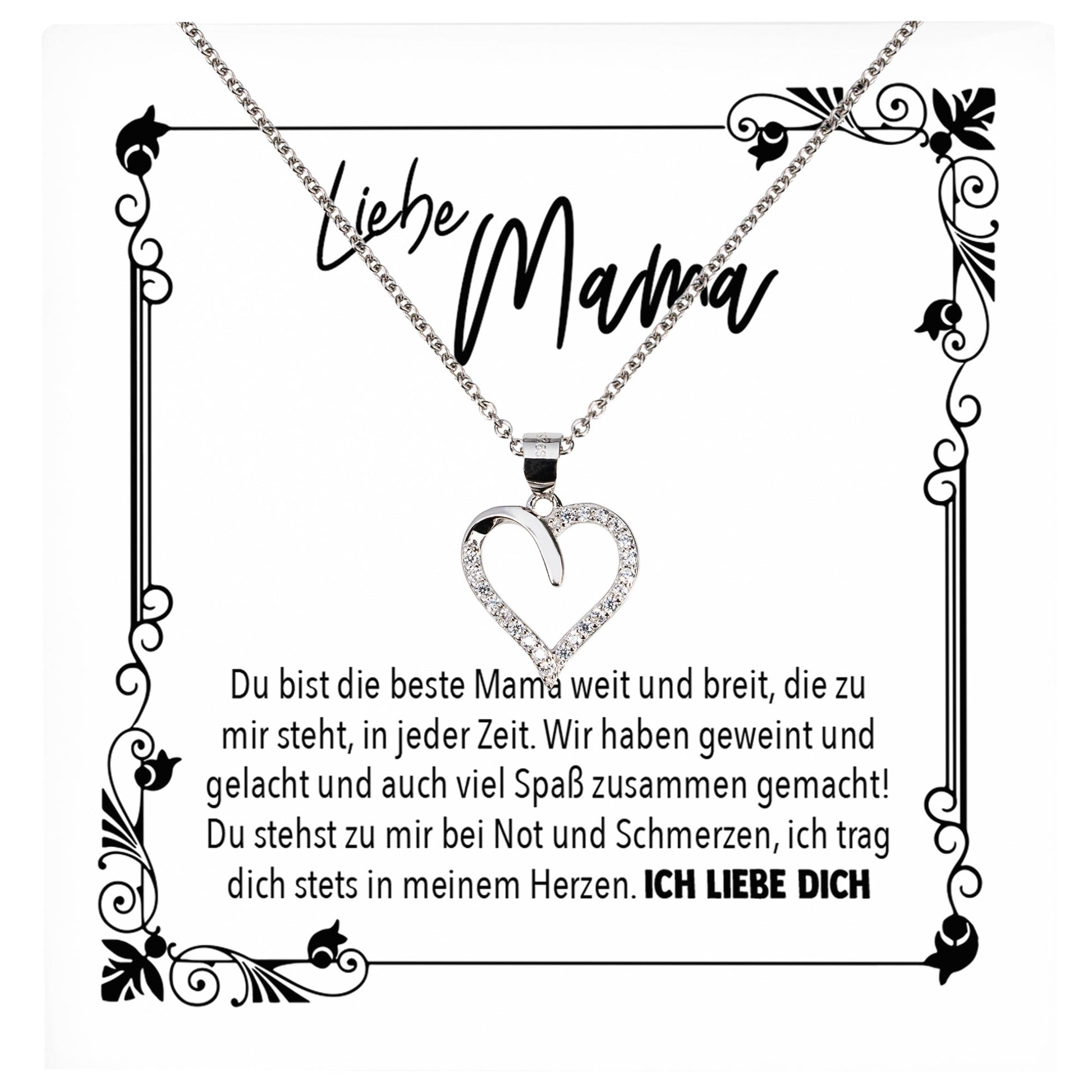 22Feels® Mama Geschenk Muttertag Geburtstag Frauen Schmuck mit Karte Herz Halskette Echt Silber Weihnachten Idee von Tochter oder Sohn-Schmuck mit Botschaftskarte - Herz21-22Feels