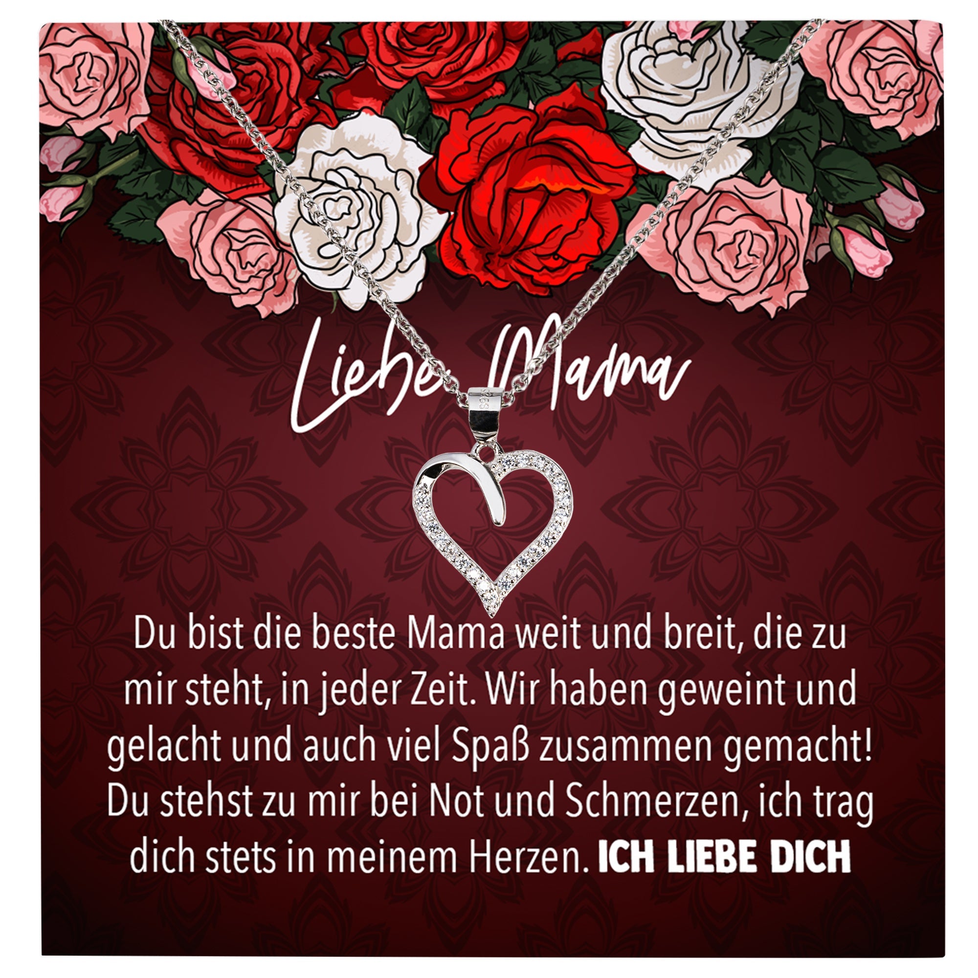 22Feels® Mama Geschenk Muttertag Geburtstag Frauen Schmuck mit Karte Herz Halskette Echt Silber Weihnachten Idee von Tochter oder Sohn-Schmuck mit Botschaftskarte - Herz21-22Feels