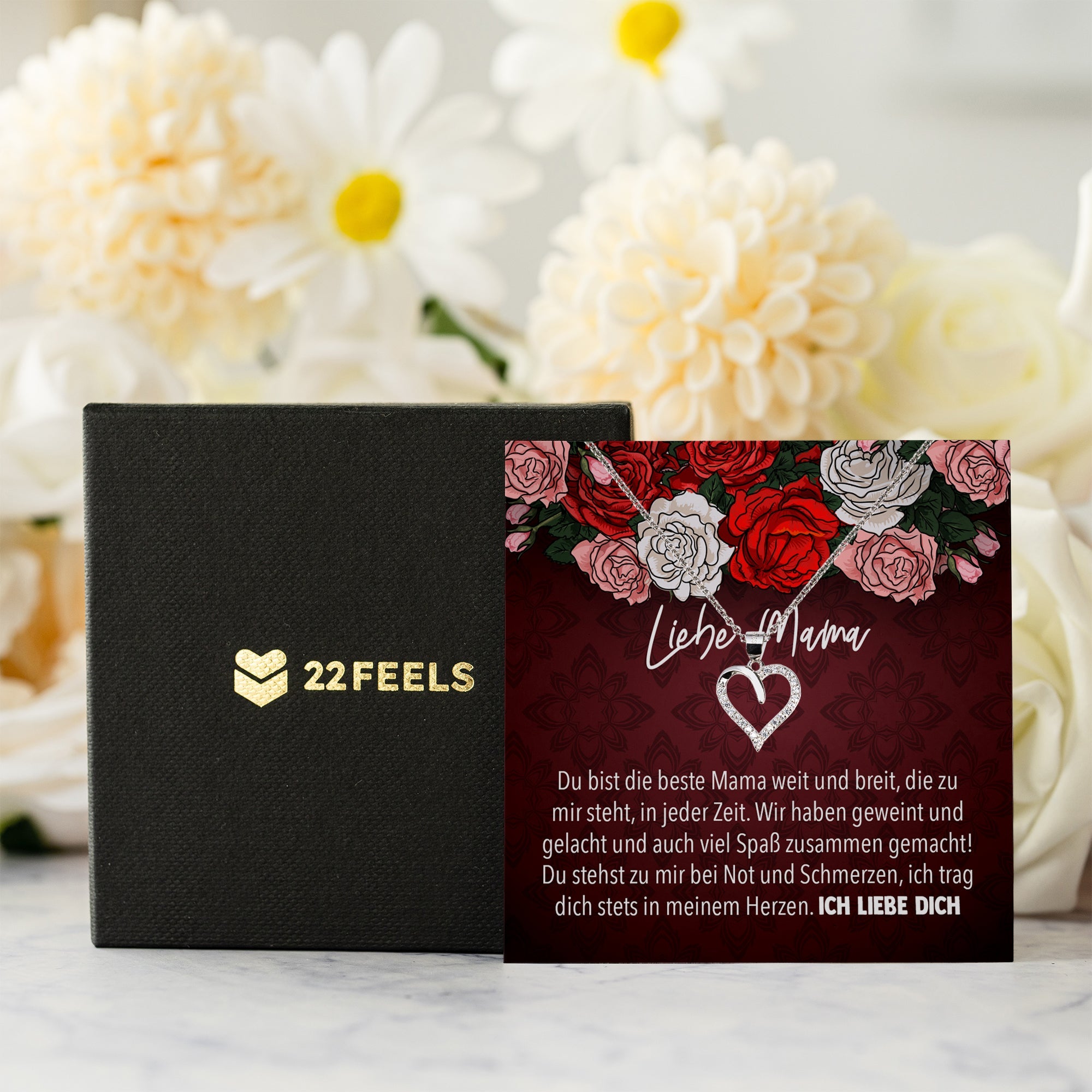 22Feels® Mama Geschenk Muttertag Geburtstag Frauen Schmuck mit Karte Herz Halskette Echt Silber Weihnachten Idee von Tochter oder Sohn-Schmuck mit Botschaftskarte - Herz21-22Feels