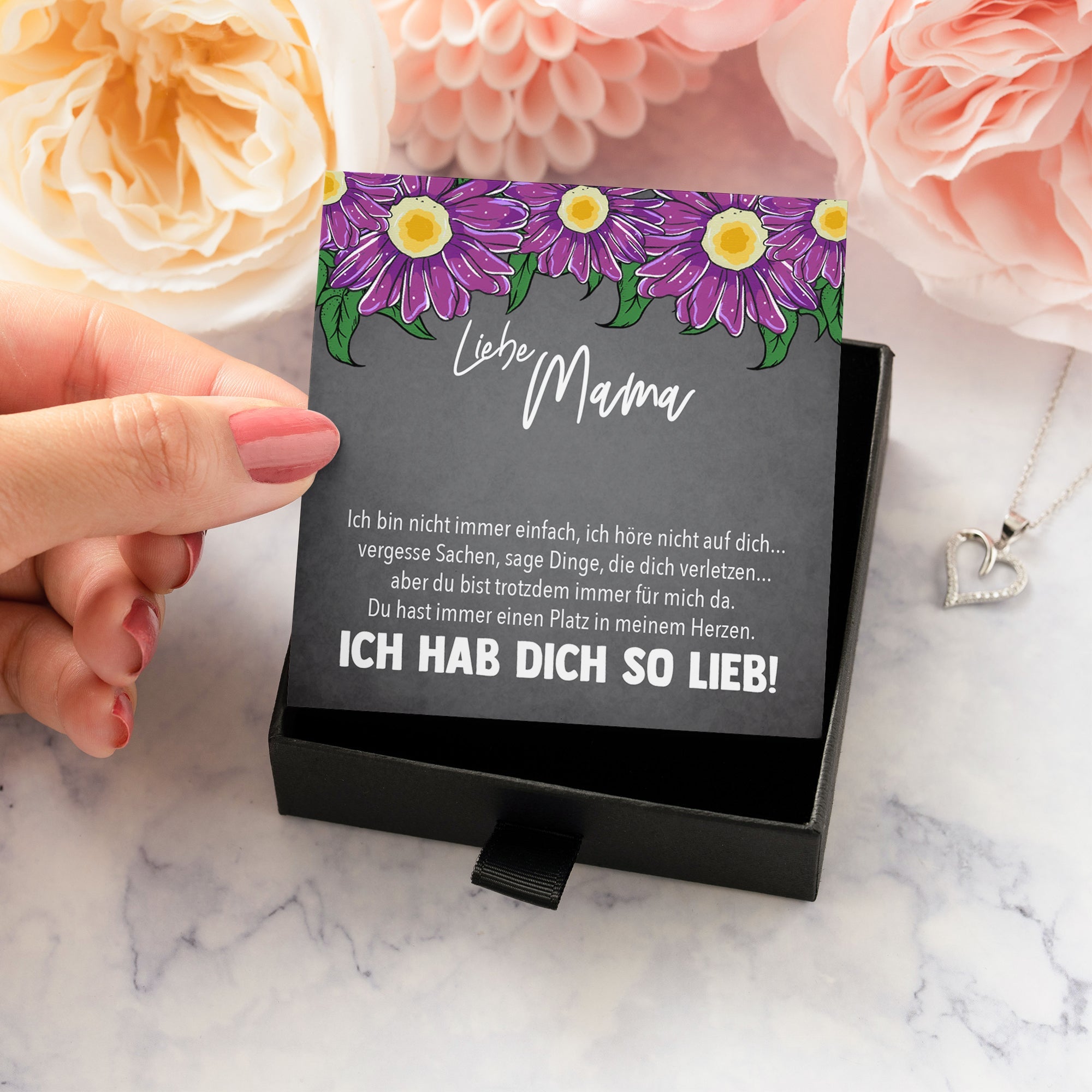 22Feels® Mama Geschenk Muttertag Geburtstag Frauen Herz Halskette mit Karte Echt Silber Schmuck Weihnachten Idee von Tochter oder Sohn-Schmuck mit Botschaftskarte - Herz21-22Feels