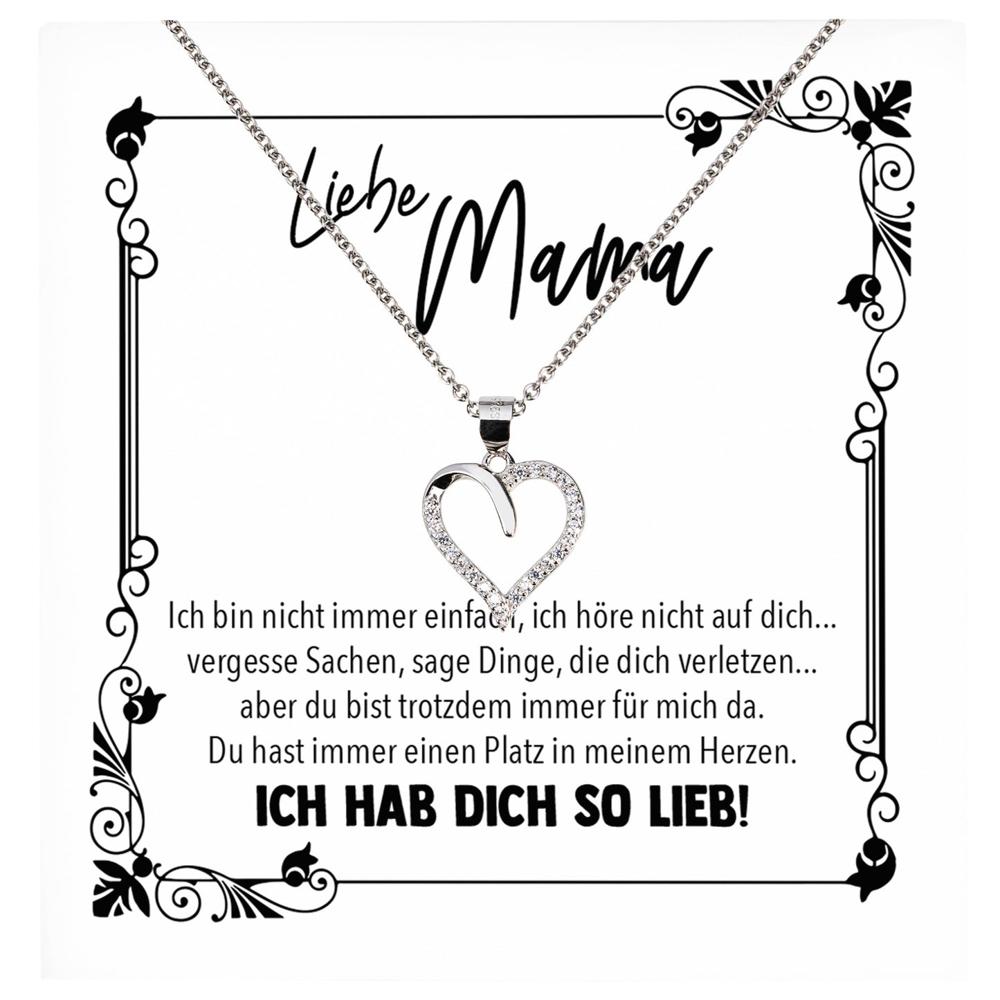 22Feels® Mama Geschenk Muttertag Geburtstag Frauen Herz Halskette mit Karte Echt Silber Schmuck Weihnachten Idee von Tochter oder Sohn-Schmuck mit Botschaftskarte - Herz21-22Feels