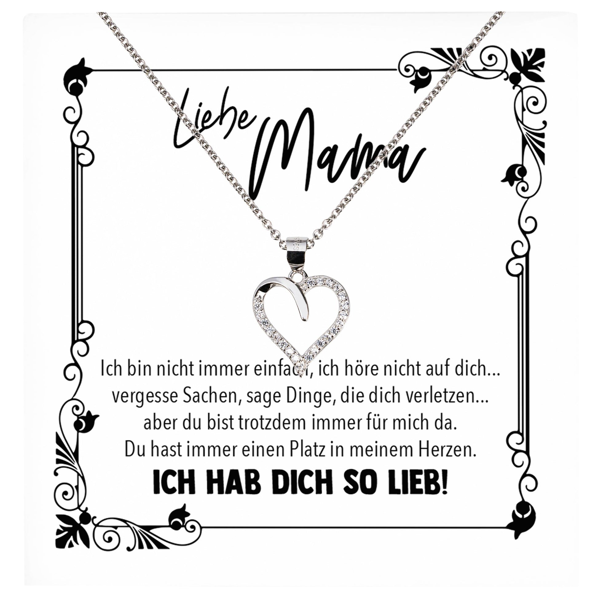 22Feels® Mama Geschenk Muttertag Geburtstag Frauen Herz Halskette mit Karte Echt Silber Schmuck Weihnachten Idee von Tochter oder Sohn-Schmuck mit Botschaftskarte - Herz21-22Feels