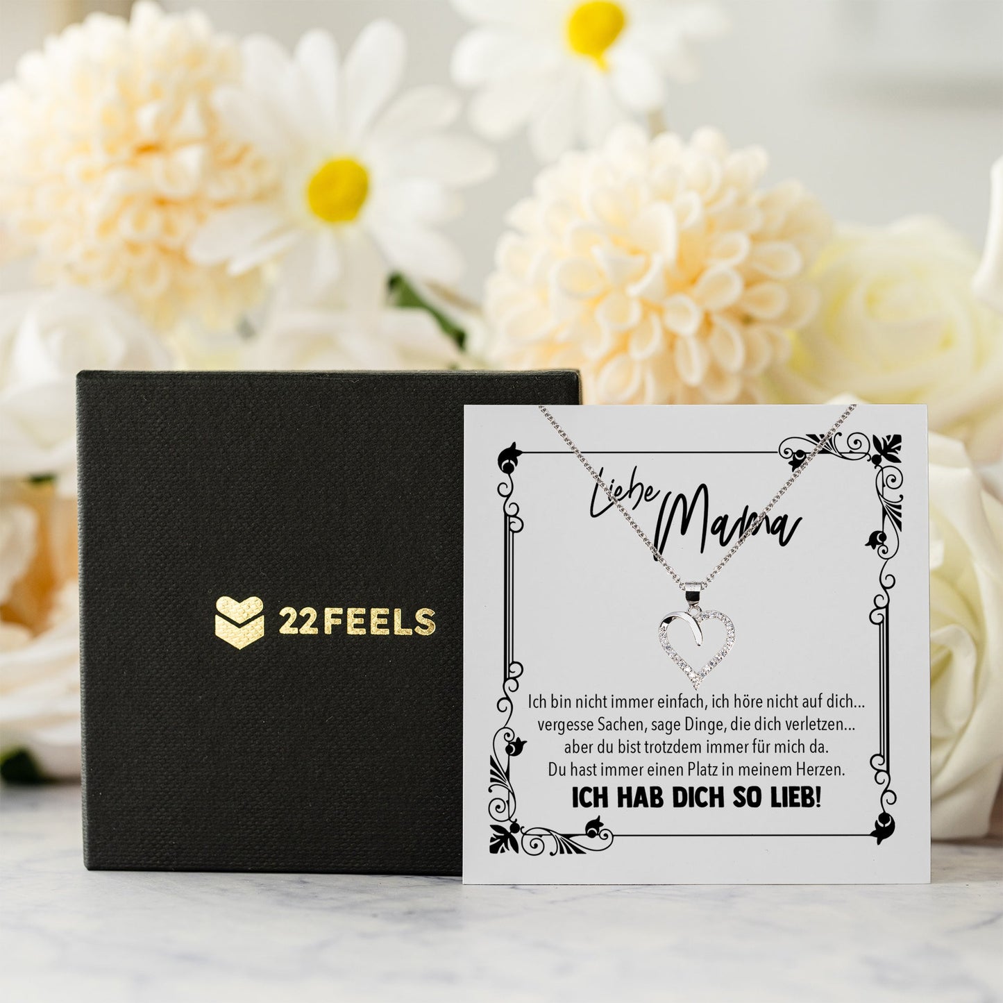 22Feels® Mama Geschenk Muttertag Geburtstag Frauen Herz Halskette mit Karte Echt Silber Schmuck Weihnachten Idee von Tochter oder Sohn-Schmuck mit Botschaftskarte - Herz21-22Feels