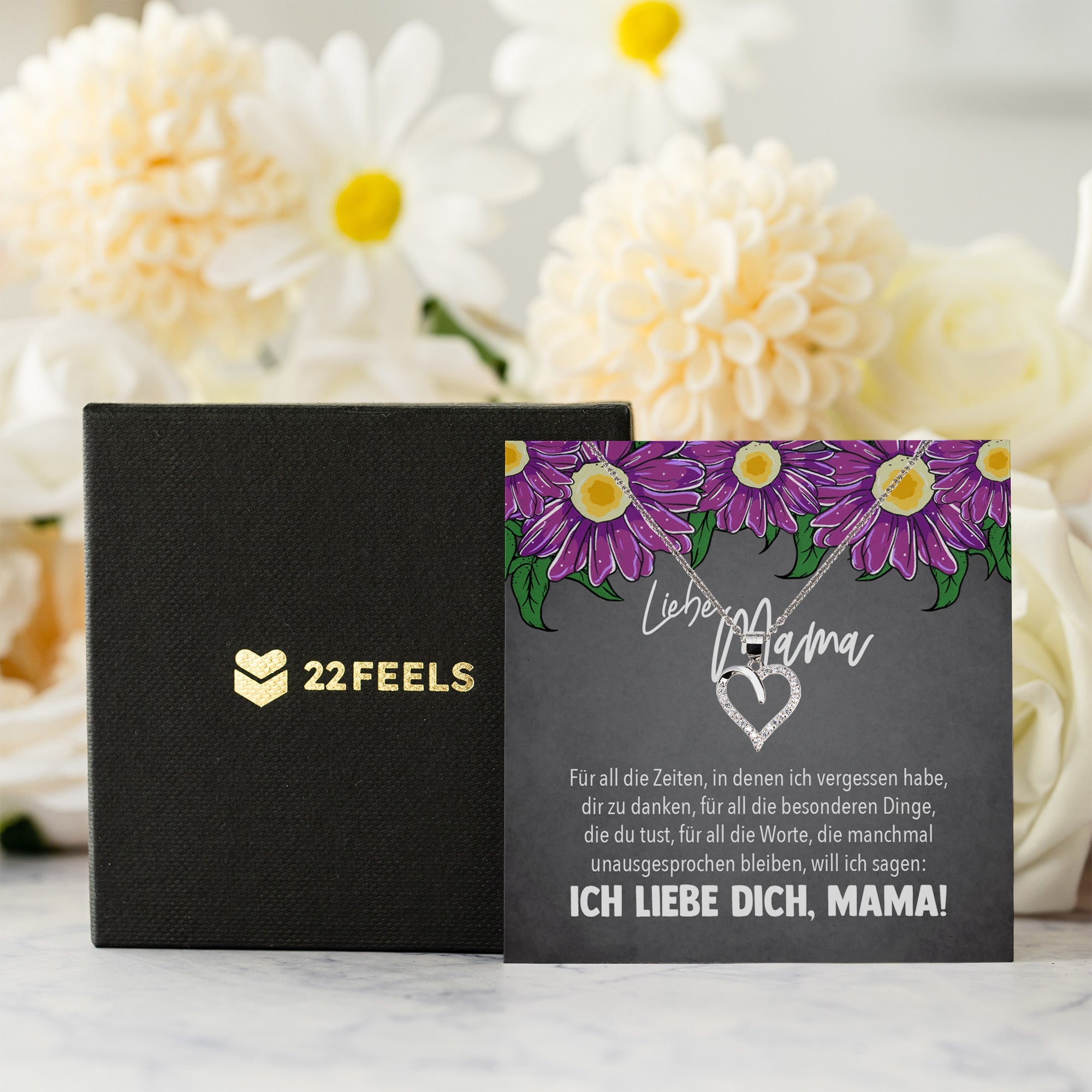 22Feels® Mama Geschenk Muttertag Geburtstag Frauen Schmuck mit Karte Herz Halskette Echt Silber Weihnachten Idee von Tochter oder Sohn-Schmuck mit Botschaftskarte - Herz21-22Feels