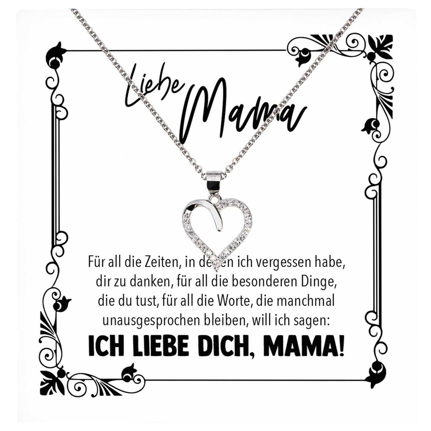 22Feels® Mama Geschenk Muttertag Geburtstag Frauen Schmuck mit Karte Herz Halskette Echt Silber Weihnachten Idee von Tochter oder Sohn-Schmuck mit Botschaftskarte - Herz21-22Feels