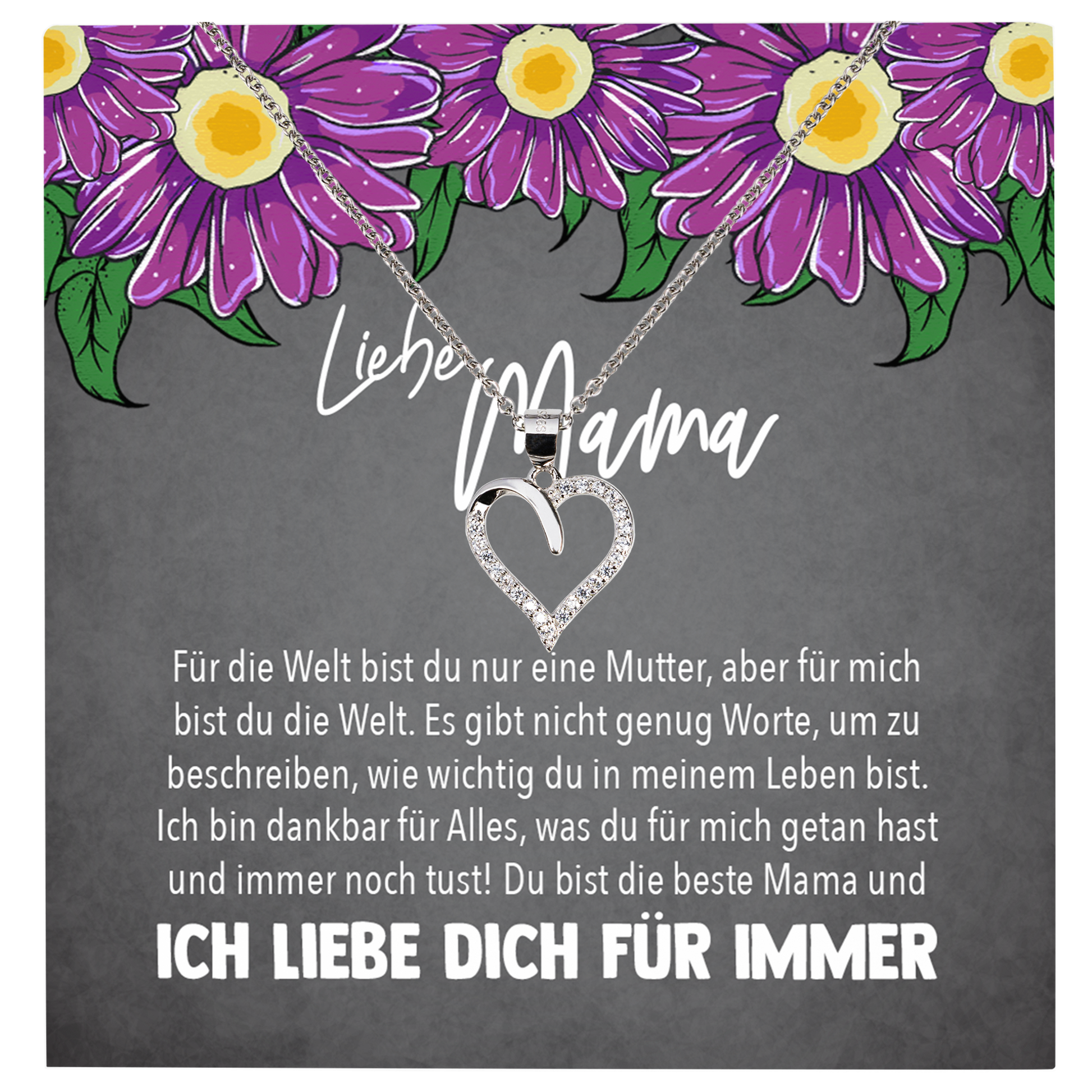 22Feels® Mama Geschenk Muttertag Geburtstag Frauen Herz Halskette mit Karte Echt Silber Schmuck Weihnachten Idee von Tochter oder Sohn-Schmuck mit Botschaftskarte - Herz21-22Feels