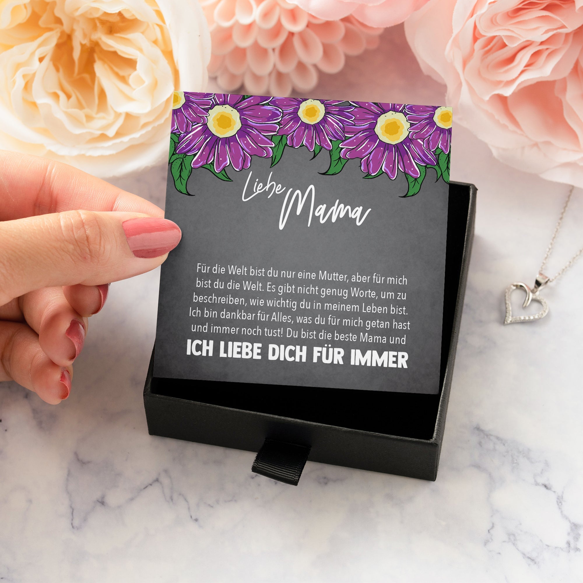 22Feels® Mama Geschenk Muttertag Geburtstag Frauen Herz Halskette mit Karte Echt Silber Schmuck Weihnachten Idee von Tochter oder Sohn-Schmuck mit Botschaftskarte - Herz21-22Feels
