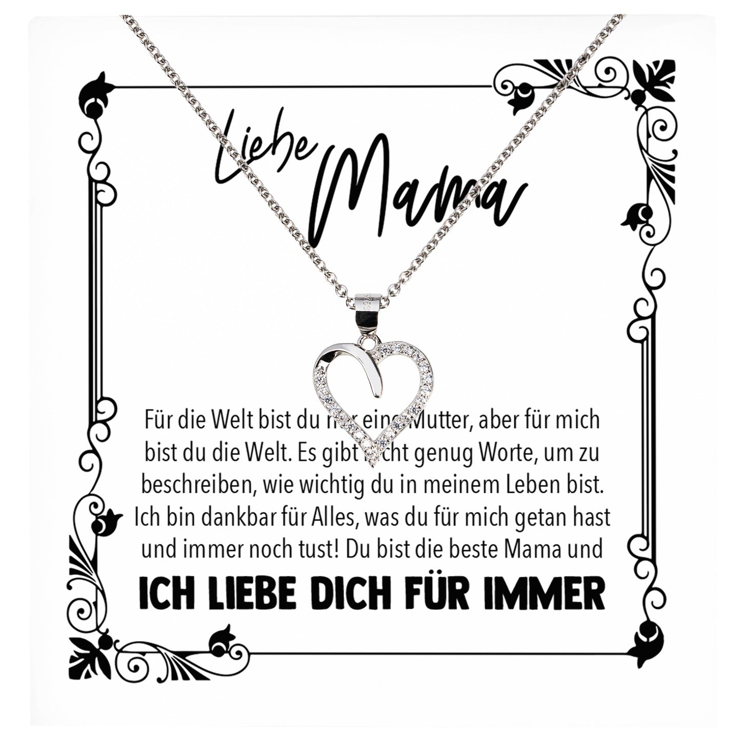 22Feels® Mama Geschenk Muttertag Geburtstag Frauen Herz Halskette mit Karte Echt Silber Schmuck Weihnachten Idee von Tochter oder Sohn-Schmuck mit Botschaftskarte - Herz21-22Feels