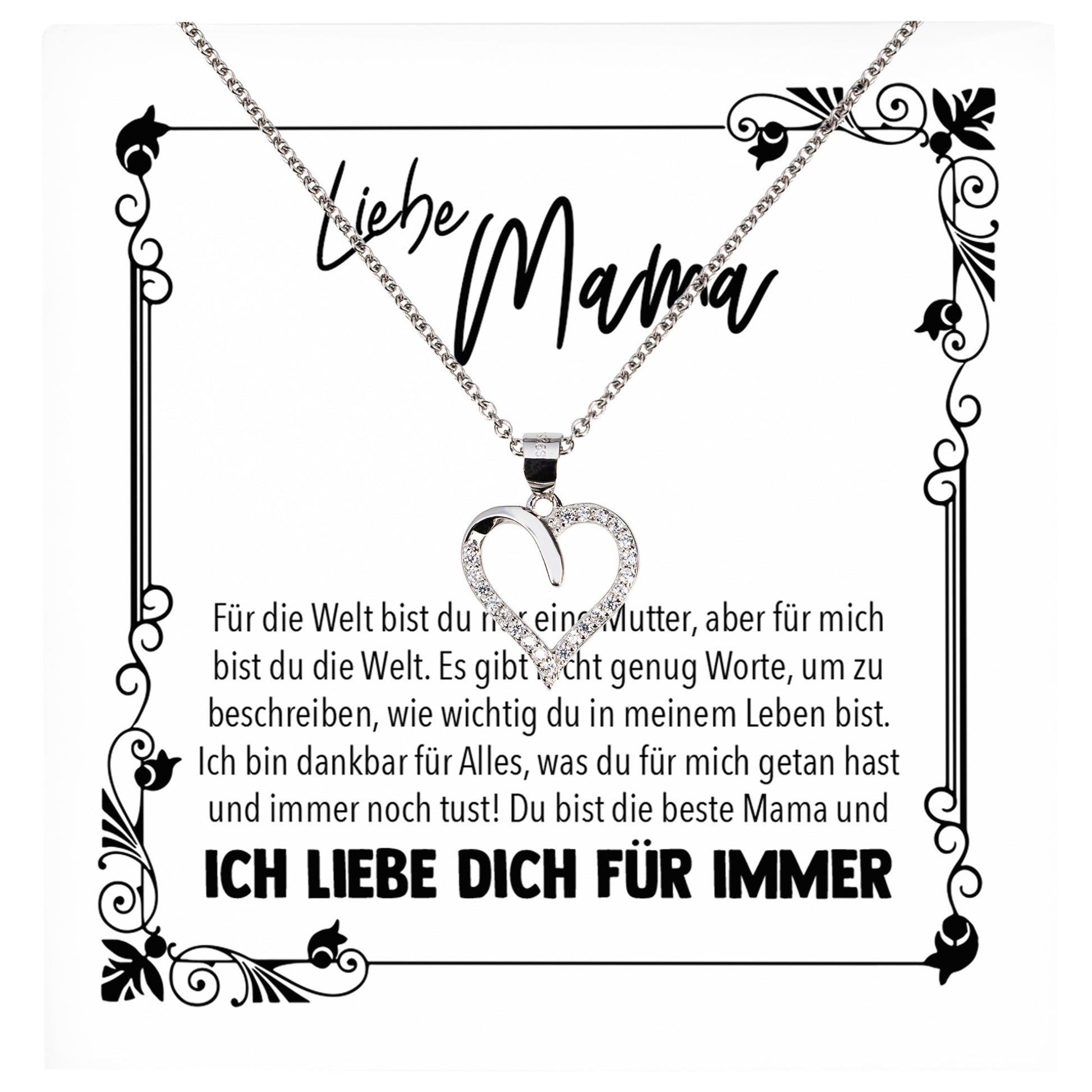22Feels® Mama Geschenk Muttertag Geburtstag Frauen Herz Halskette mit Karte Echt Silber Schmuck Weihnachten Idee von Tochter oder Sohn-Schmuck mit Botschaftskarte - Herz21-22Feels