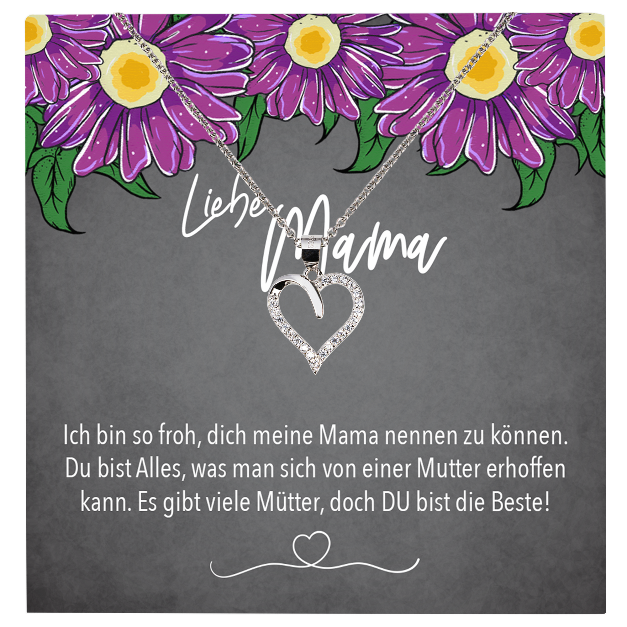 22Feels® Mama Geschenk Muttertag Geburtstag Frauen Schmuck mit Karte Herz Halskette Echt Silber Weihnachten Idee von Tochter oder Sohn-Schmuck mit Botschaftskarte - Herz21-22Feels
